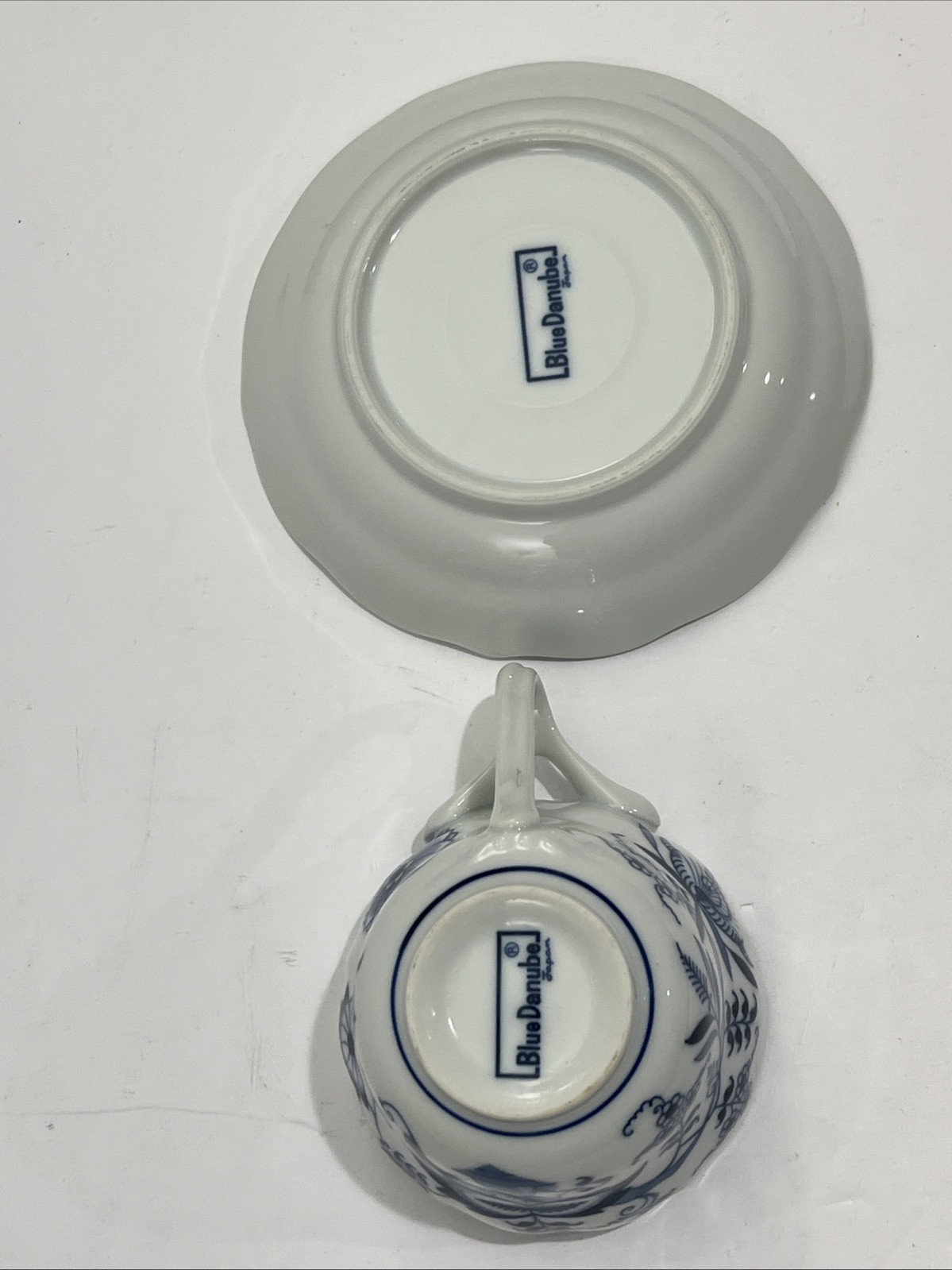 Blue Danube China Set Cup And Saucer w/ Ribbon / Banner Logo