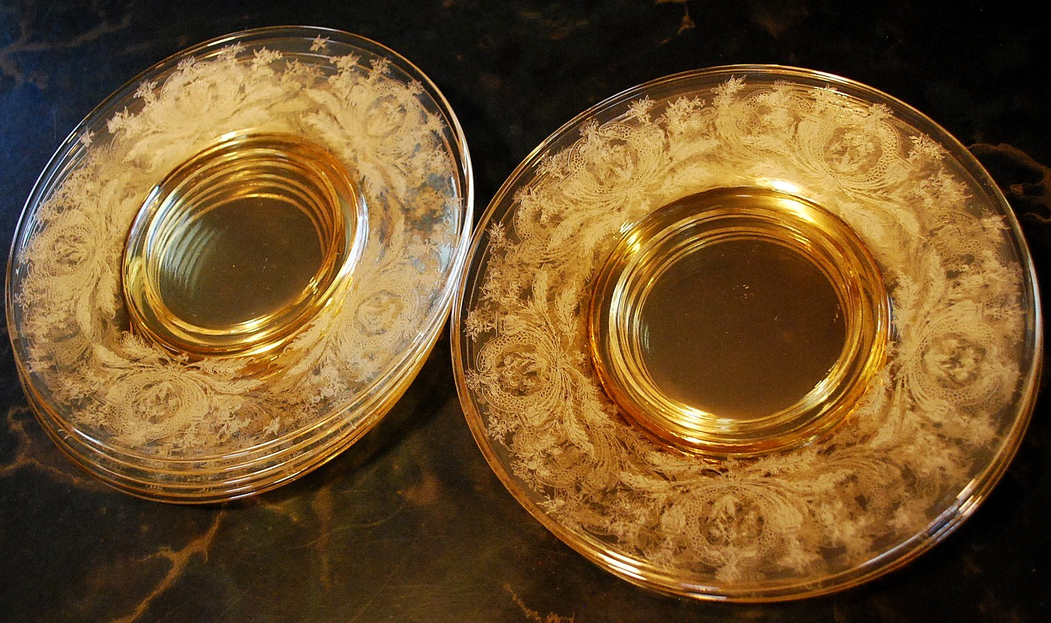 Vtg Set 10 LA FLEURE YELLOW 7.25″ Glass Lunch Plates Deco 1920 TIFFIN FRANCISCAN