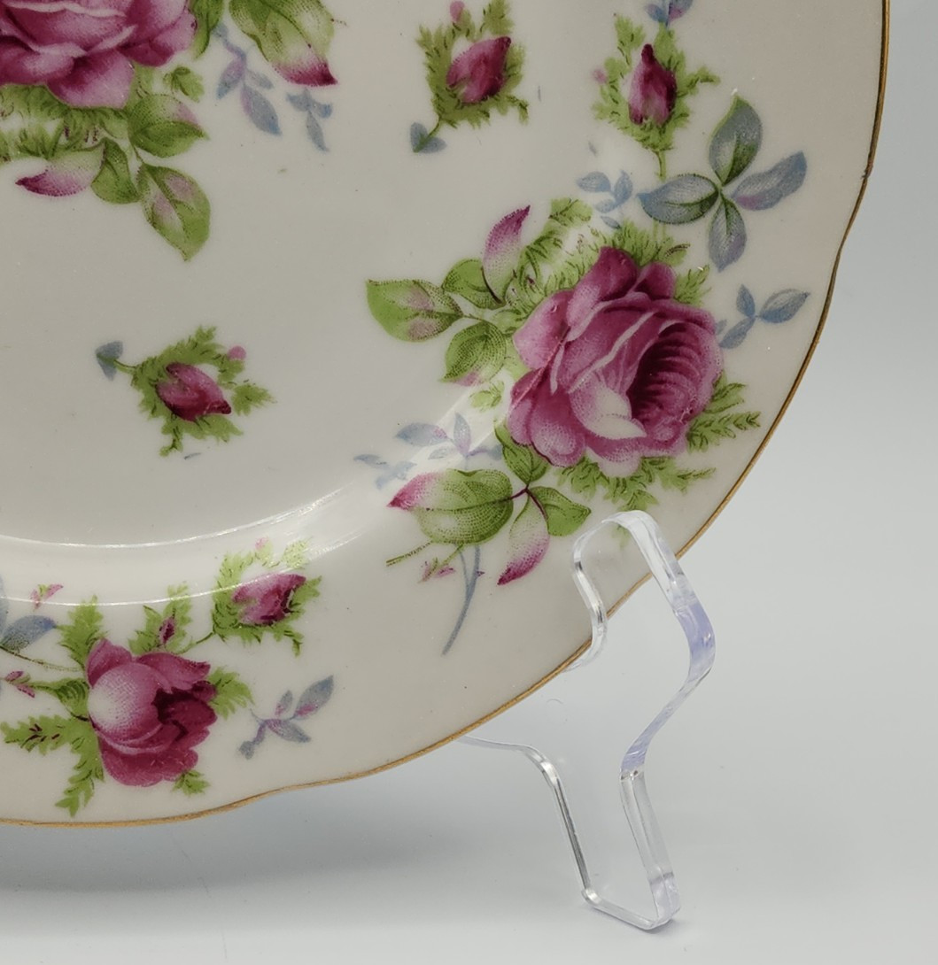 Lefton Elegant Rose Hand Painted Salad Plates ca 8 1/4″ Diameter Set of 6