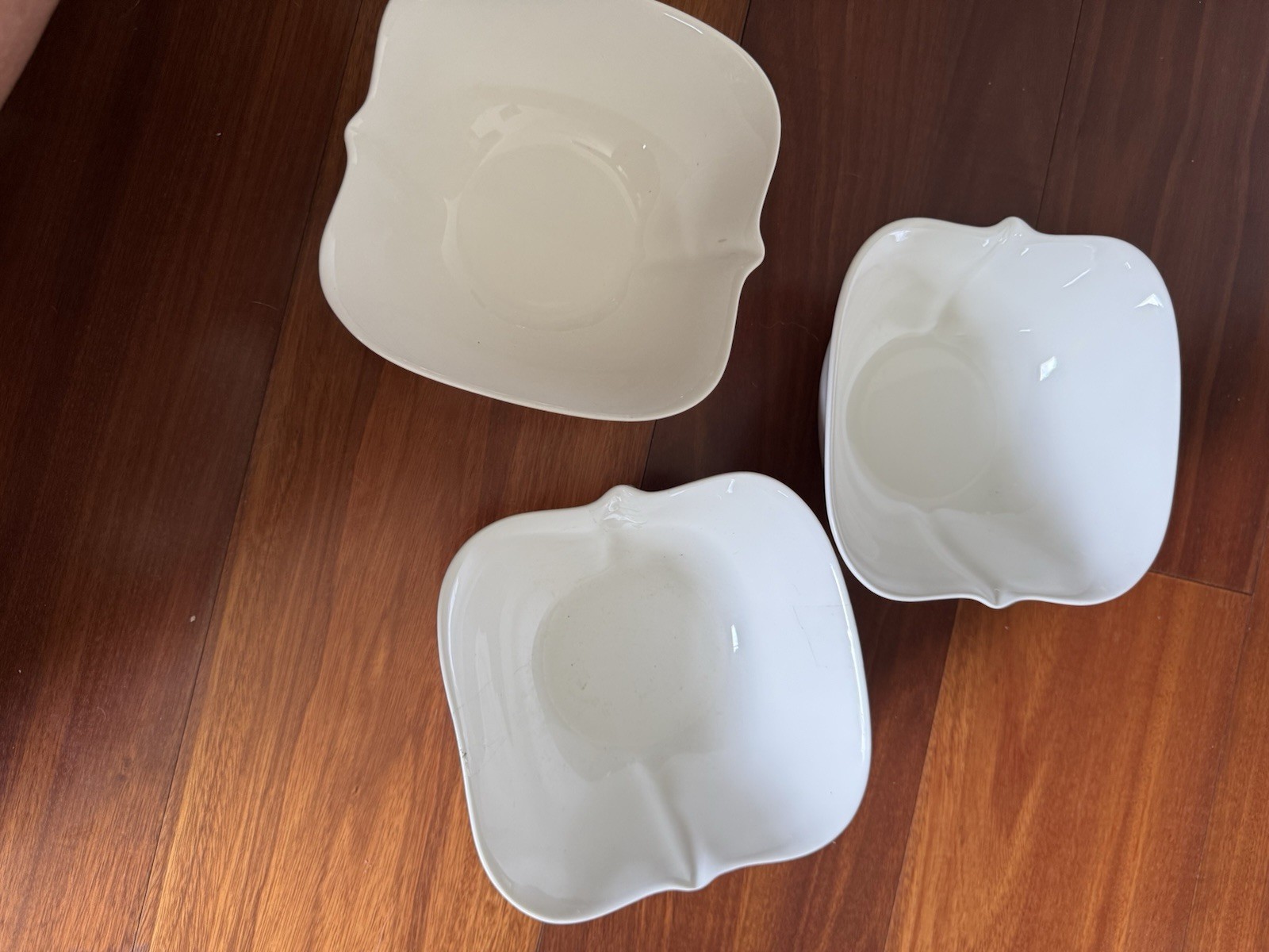 Palm Restaurant White Porcelain Serving Bowls Set of 3 Square Pinch Dishes 6”