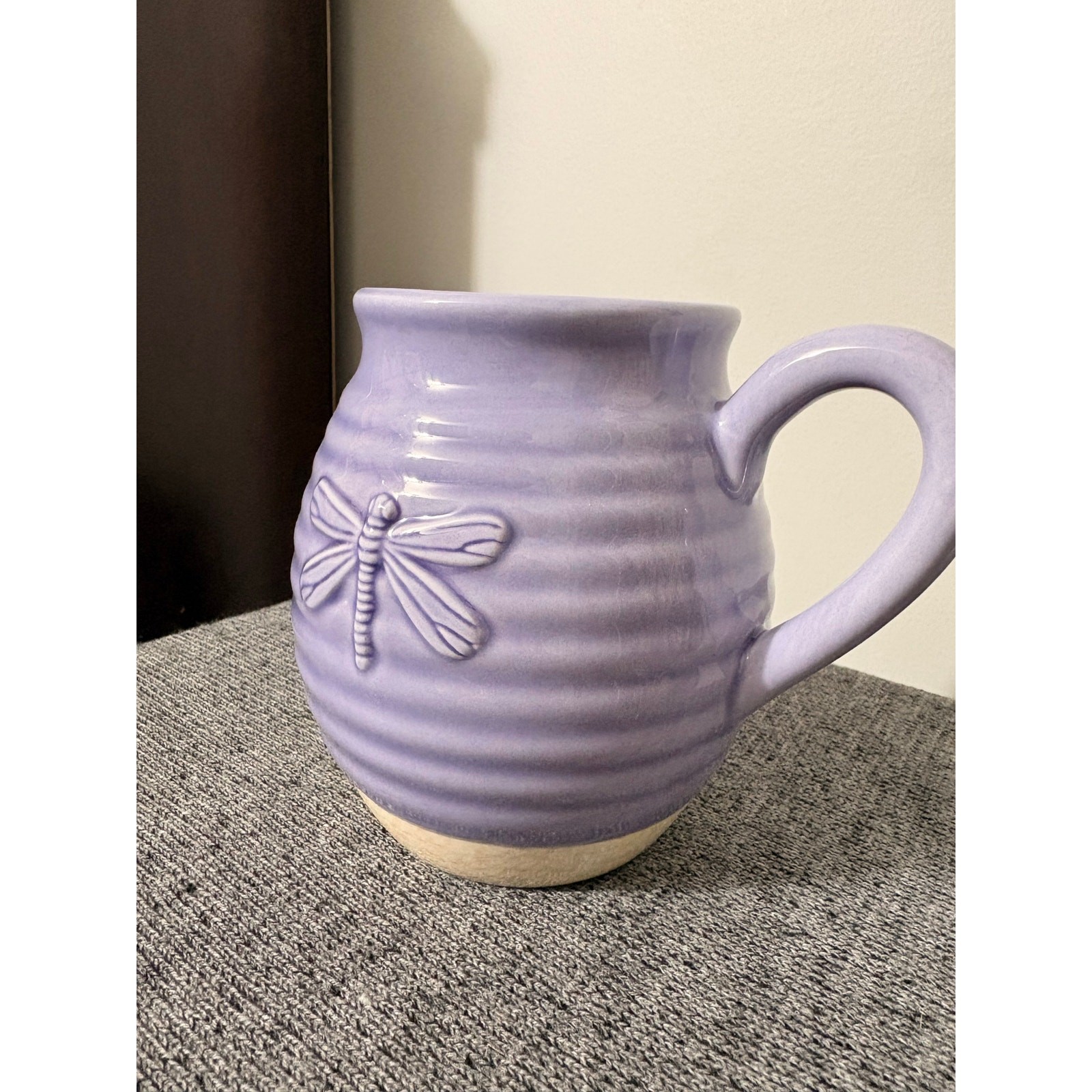 Dragonfly Ceramic Pitcher Purple Farmhouse Vase Home Decor