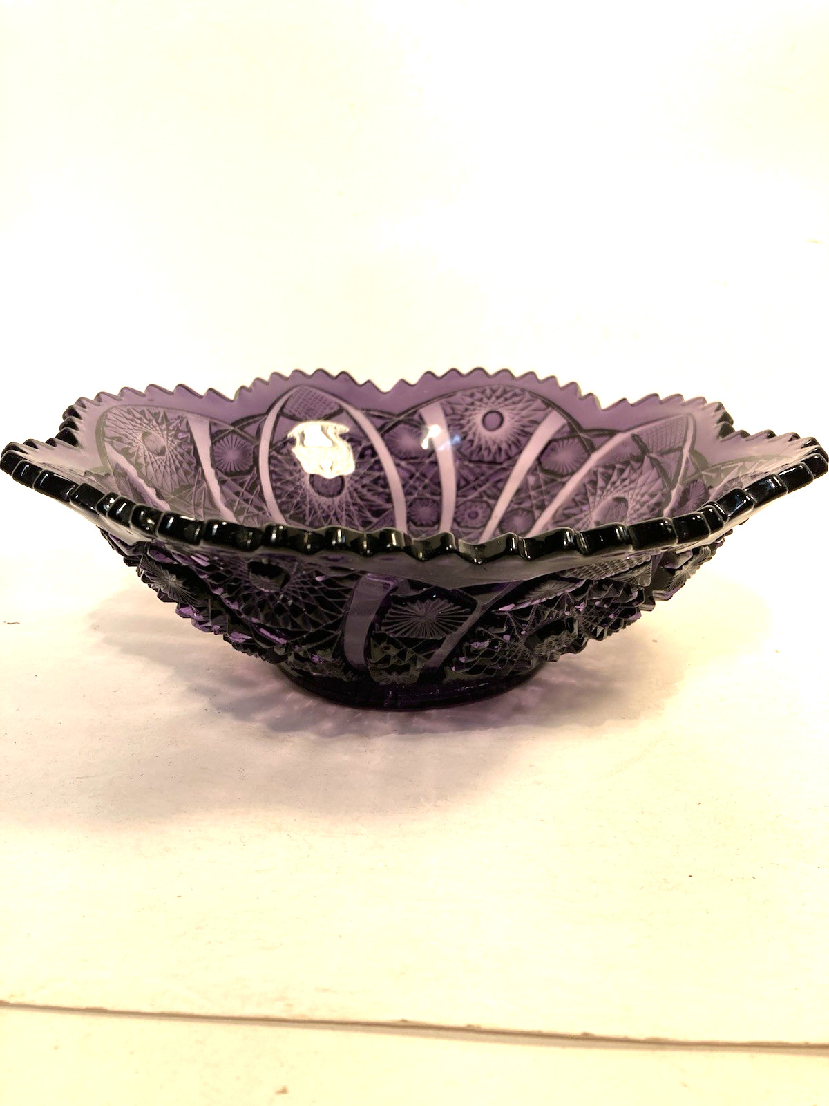 Vintage Purple Glass Dish, server, candy dish, debossed, geometric design