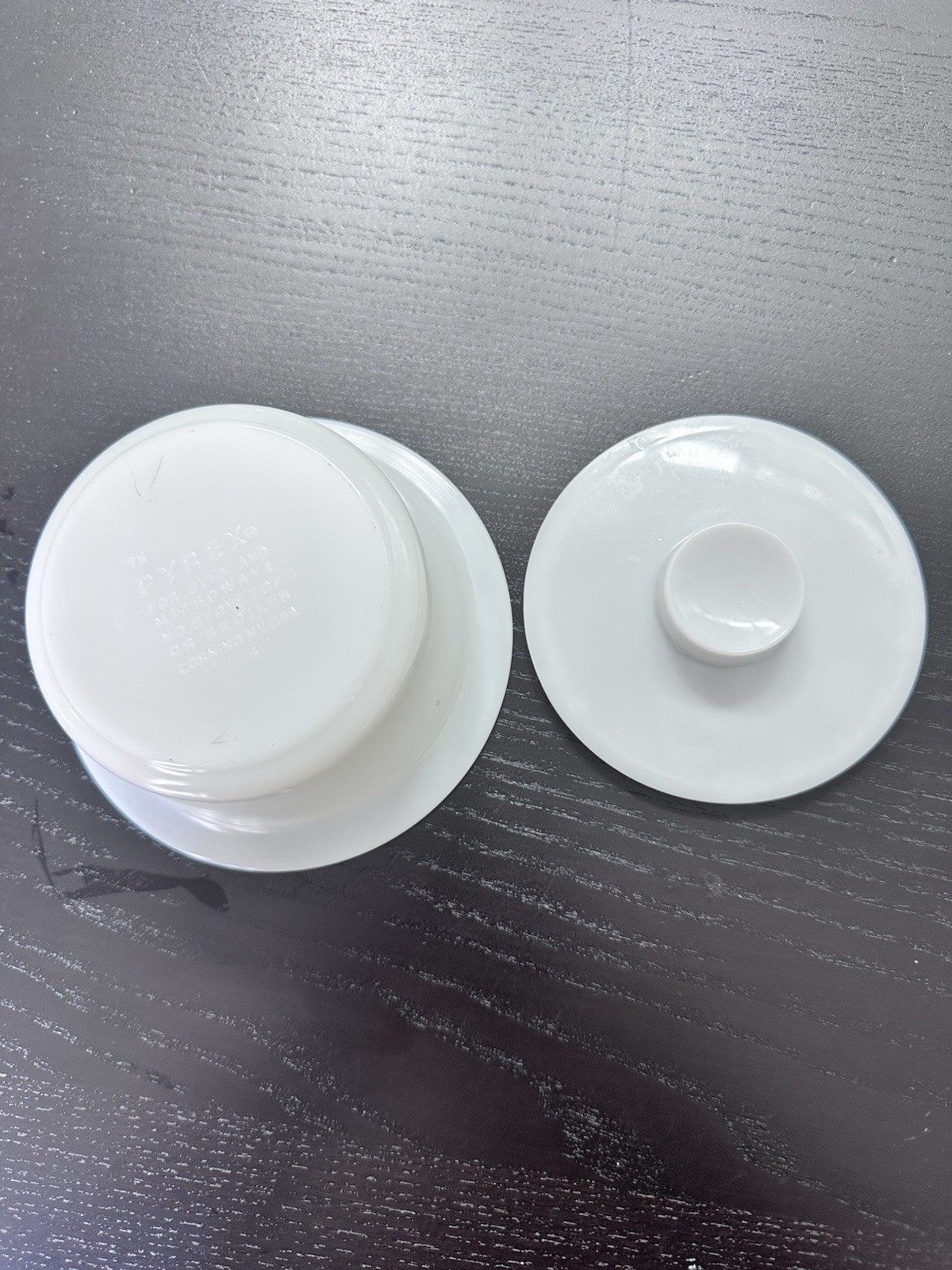 Vintage PYREX White Round Butter Tub Dish with Plastic Lid #75