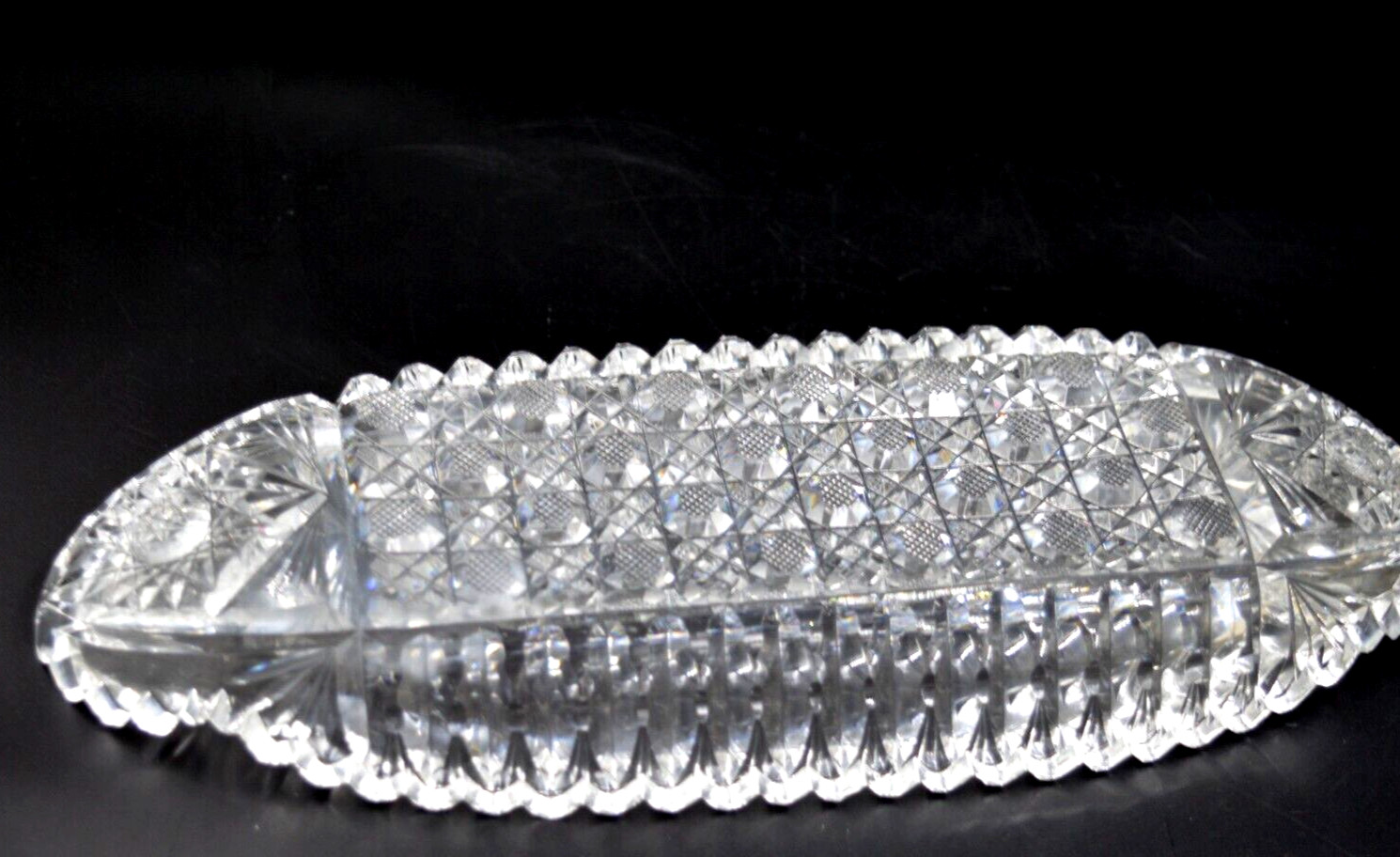 Antique Brilliant ABP Deep Cut Crystal Glass Celery Plate Dish Saw Tooth 11”