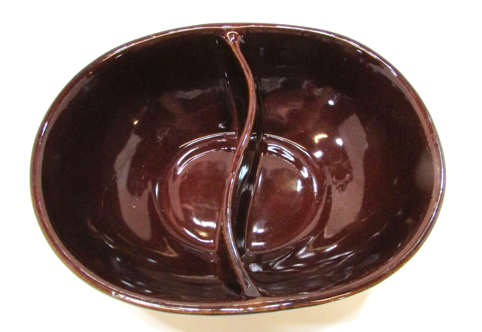 Antique Brown MarCrest Stoneware Pottery Daisy Dot Divided Oblong Serving Bowl