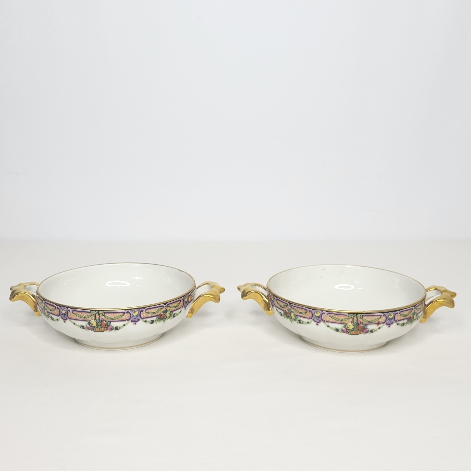 Set of 6 WG & Co Limoges France Floral Porcelain Cream Soup Bowls and Saucers