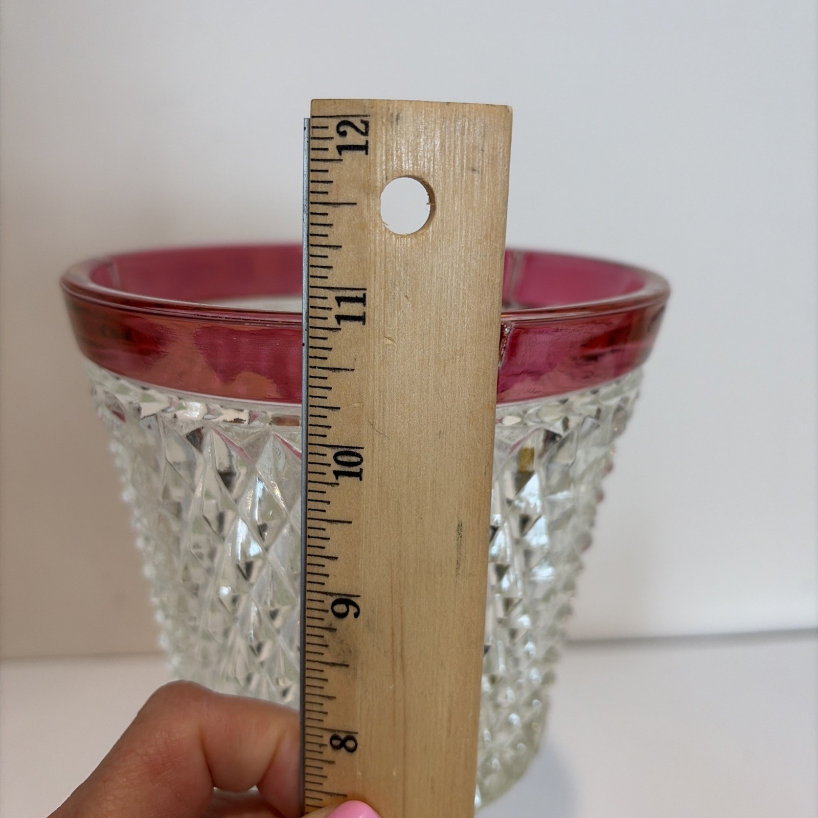 VTG Indiana Glass Diamond Point Ruby Band Covered Candy Dish Chalice 15.5″ Tall