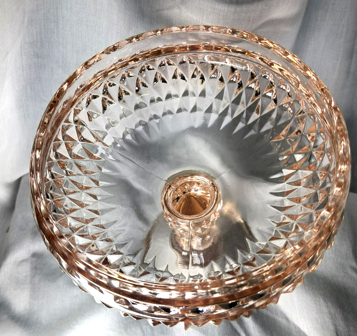 Indiana Glass Diamond Point Pink Pedestal Footed Candy Dish & Lid Depression 12”