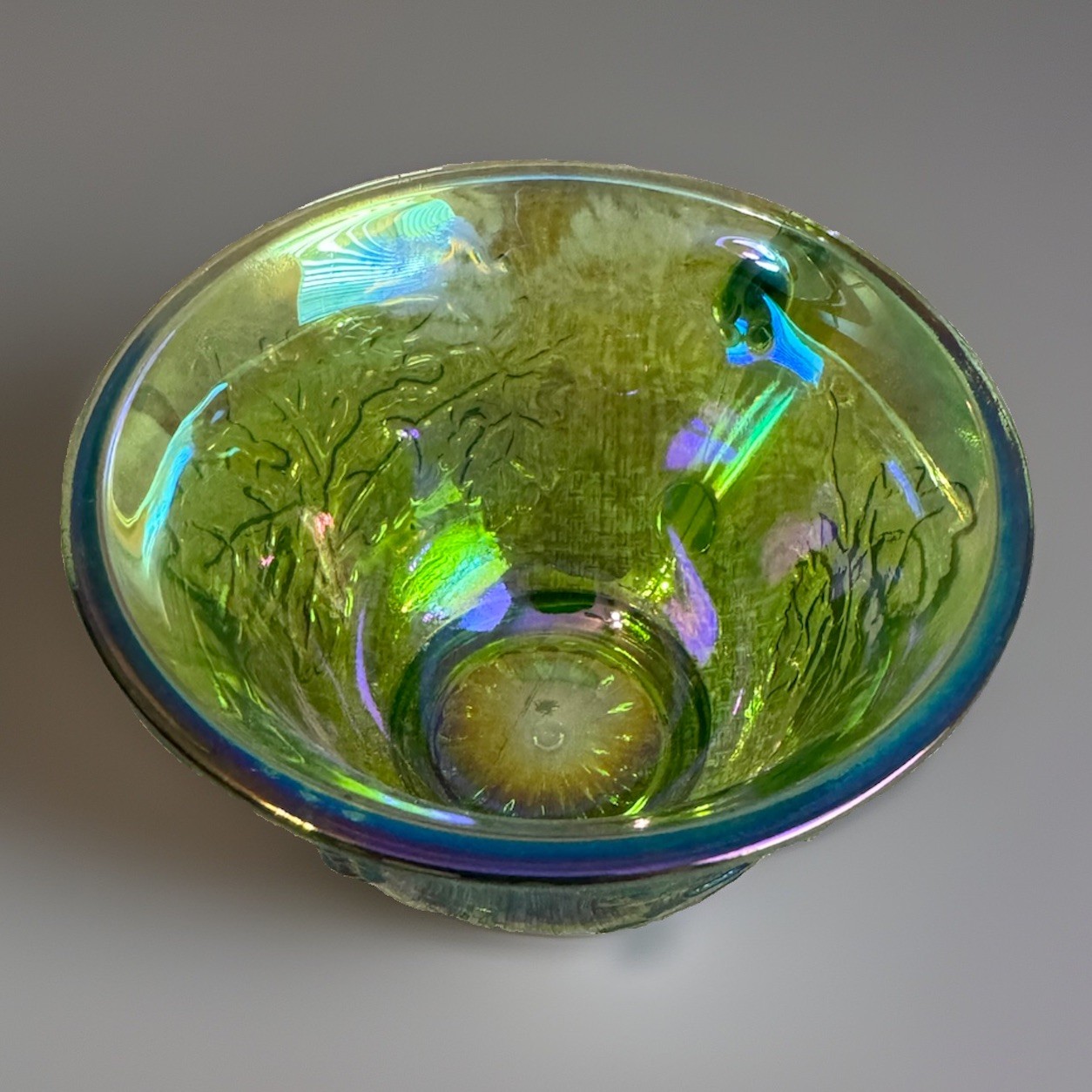 Vintage Indiana Glass Green Carnival Harvest Grape Punch Bowl 12 Cups 9 Hooks