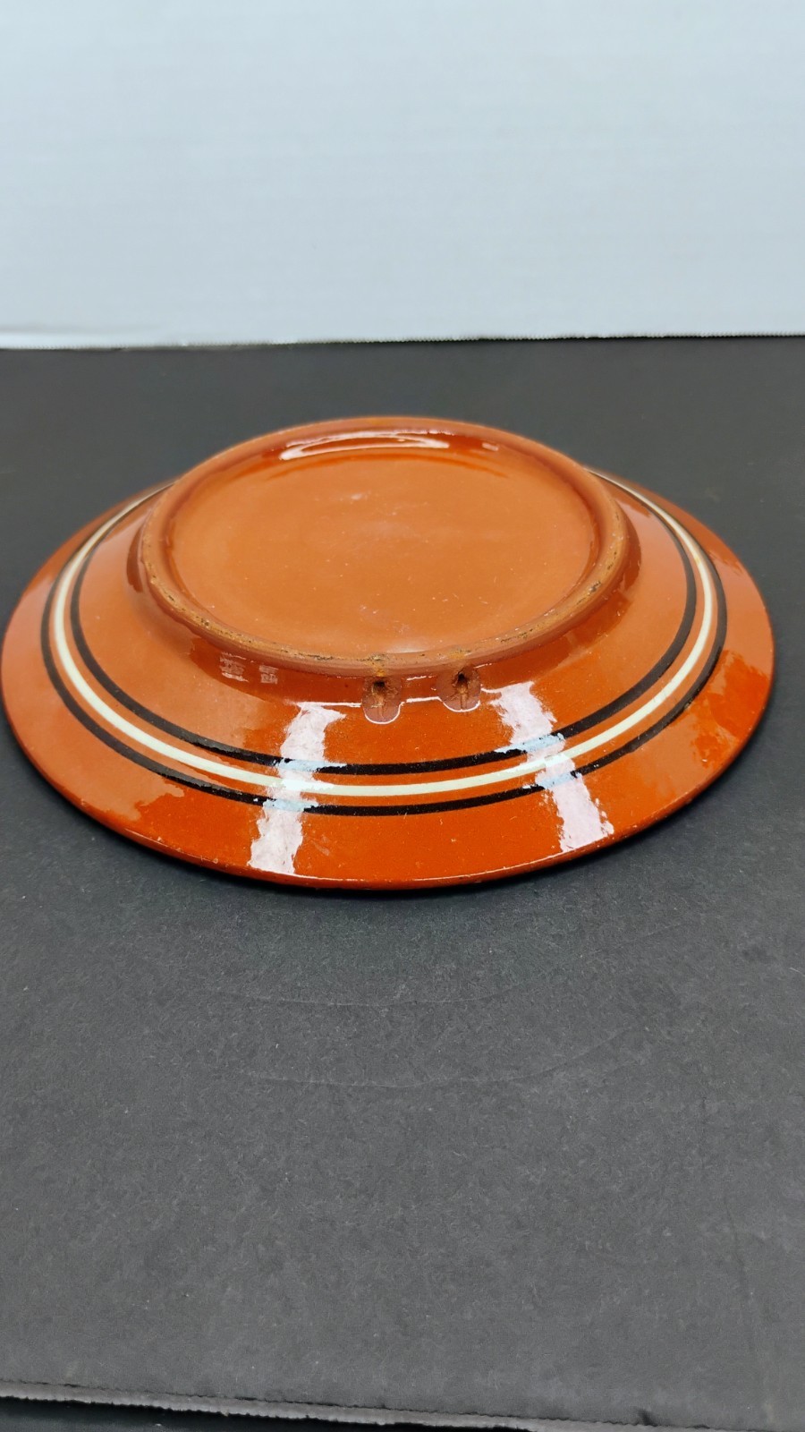 Vintage Redware Feather Peacock Eye Pottery Plate Troyan Bulgaria