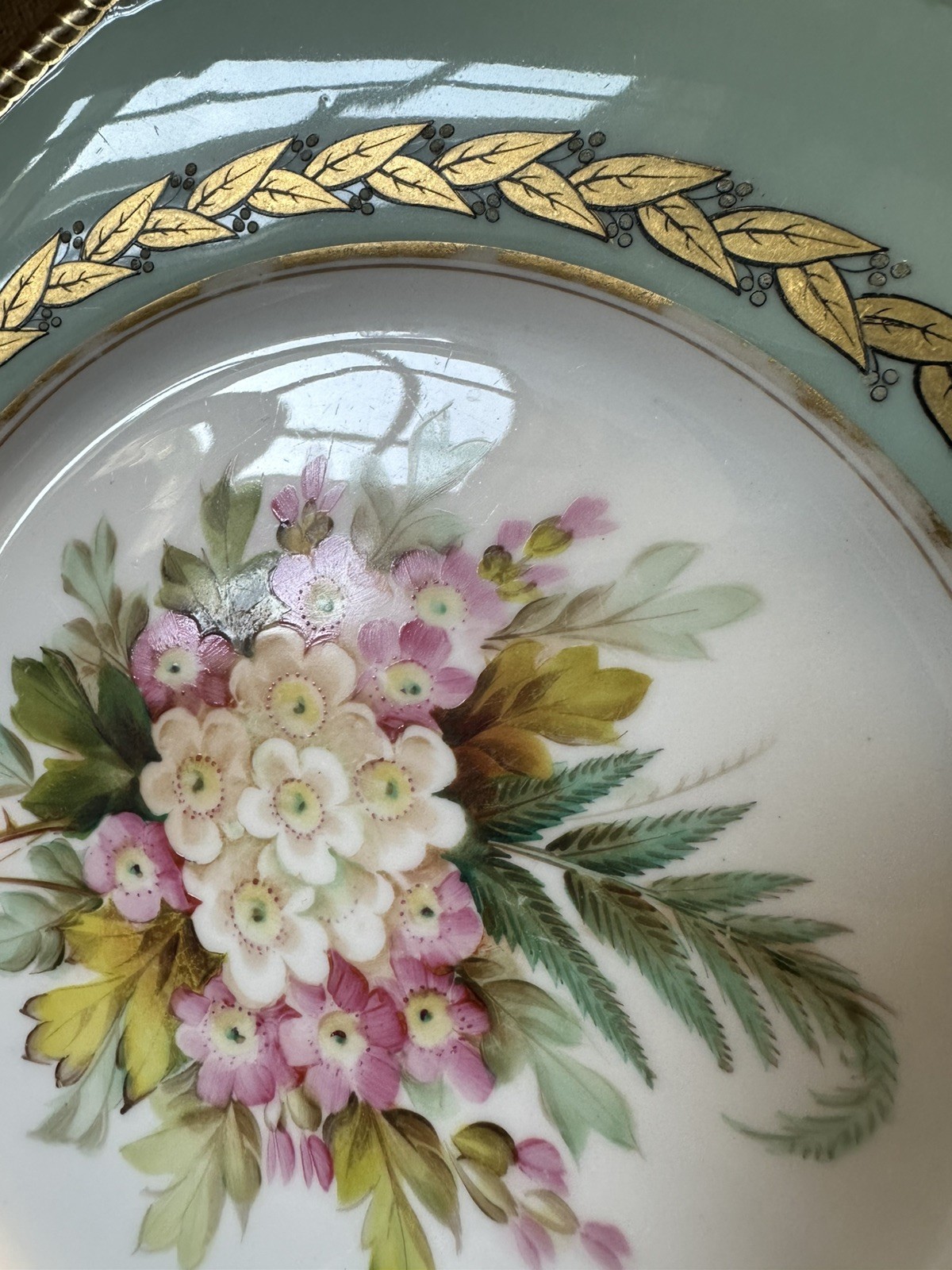 Pair Antique Royal Worcester Botanical hand painted octagonal Plates Floral Gilt