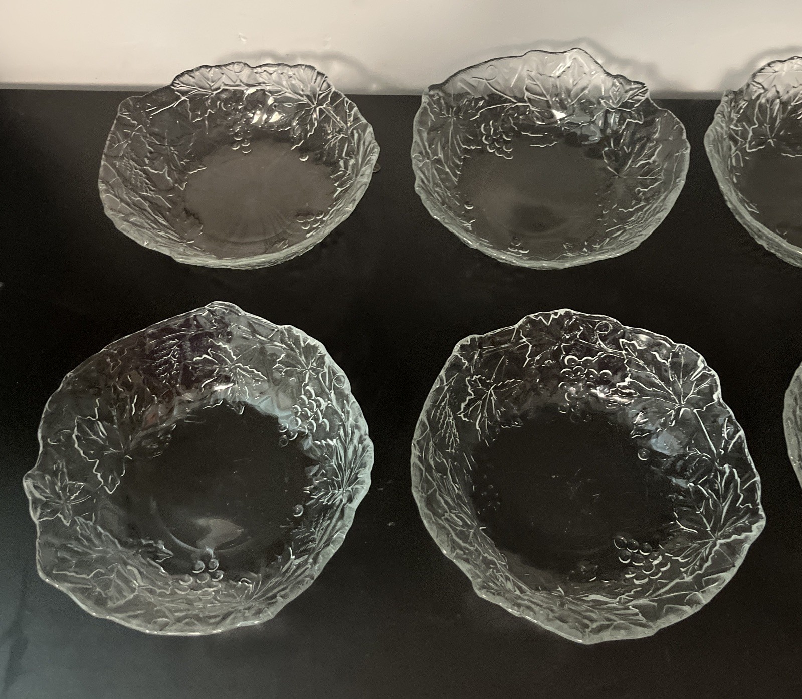 8 Mallory Vintage Clear Glass D’Arques Cereal Bowls Cristal Grapevine Durand