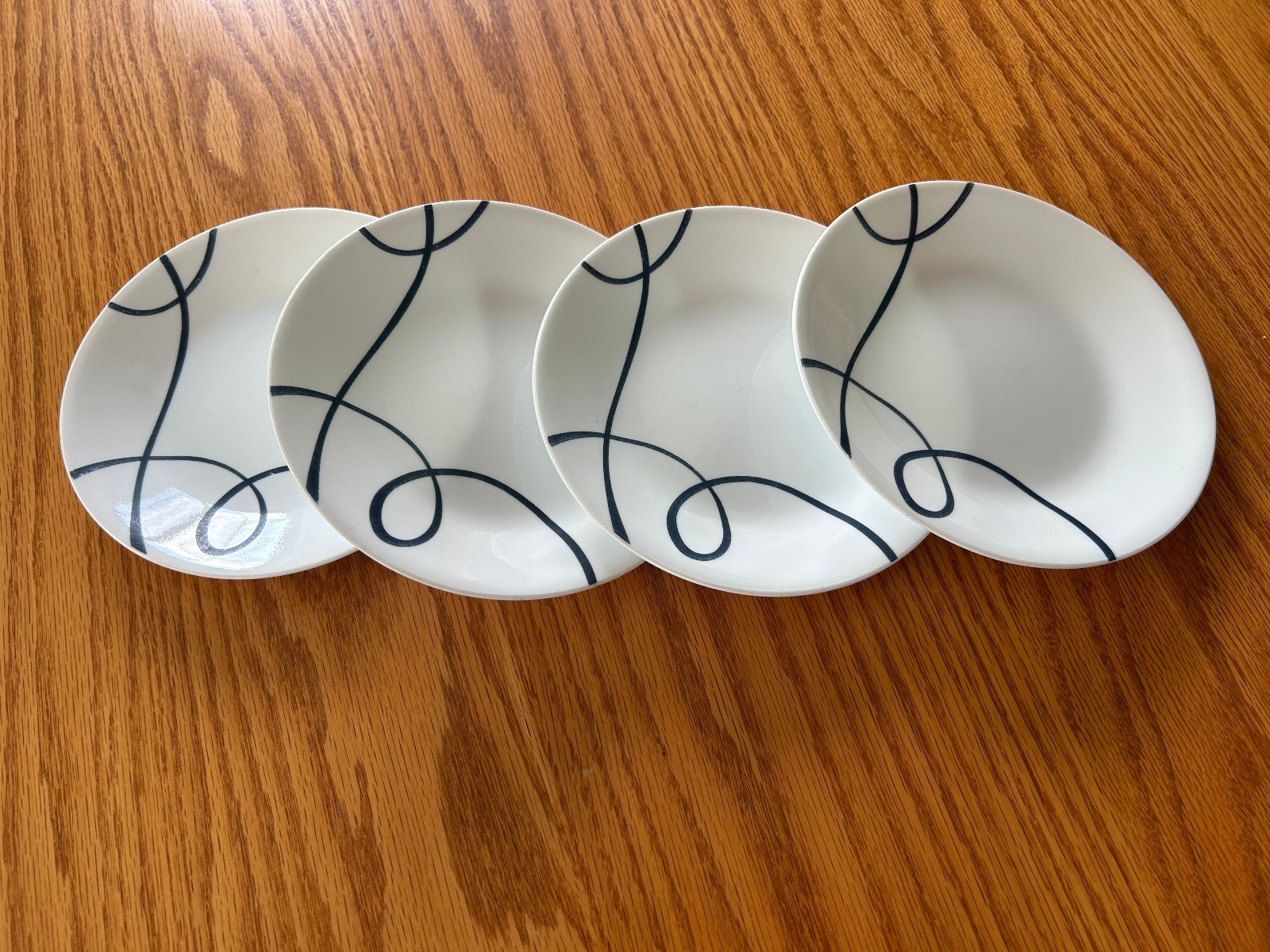 Corelle LIA (Corlia) Dessert Plates~6 3/4″~Set Of 4~Navy Blue Swirl~Vitrelle