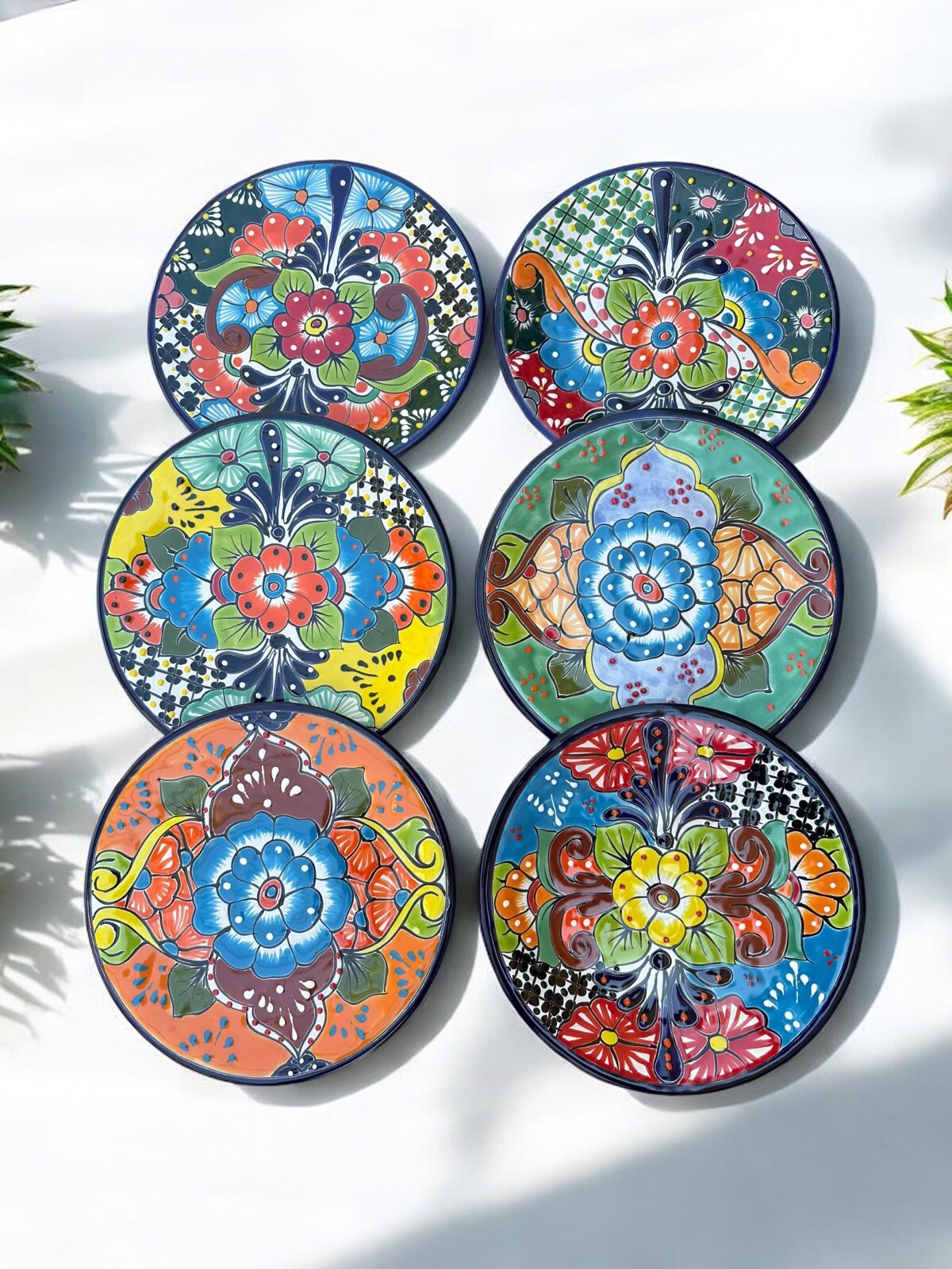 Set of 6 Talavera Plates – 10” Hand-Painted Mexican Pottery, Unique Designs