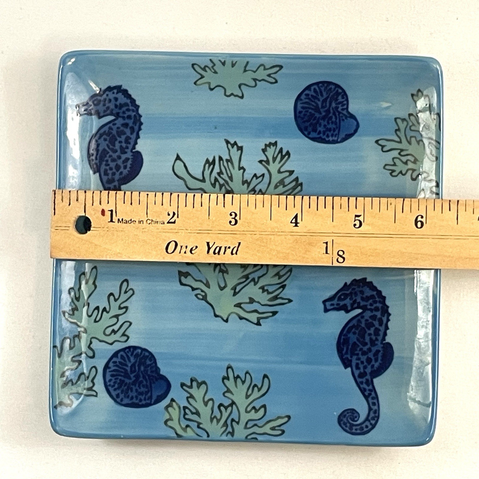 Yokohama Studio Hand Painted Plate Miyabi Seahorse Nautical Ocean Blue Beach 6″