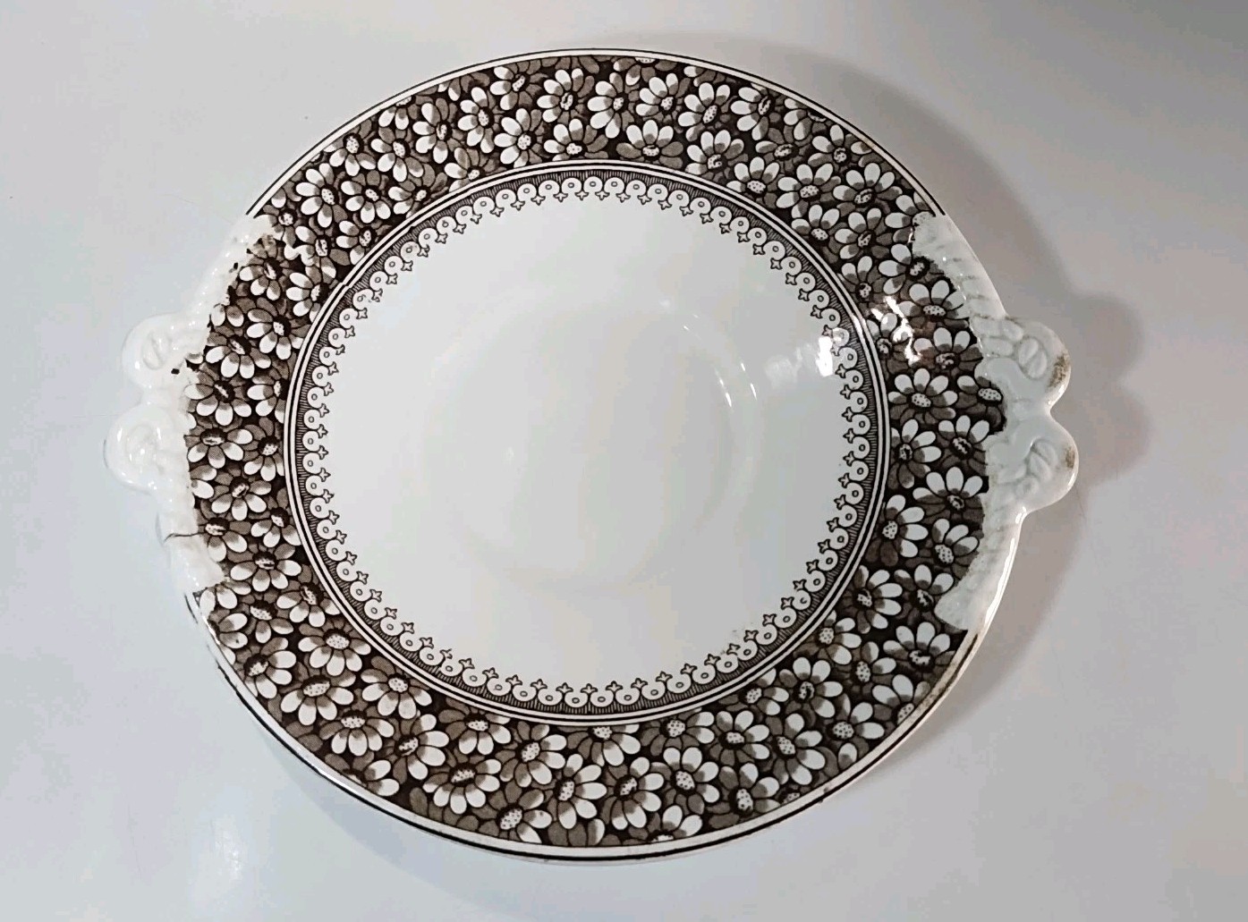 Antique WAA Adderley Daisy Brown Platter Plate with Handles Victorian Aesthetic