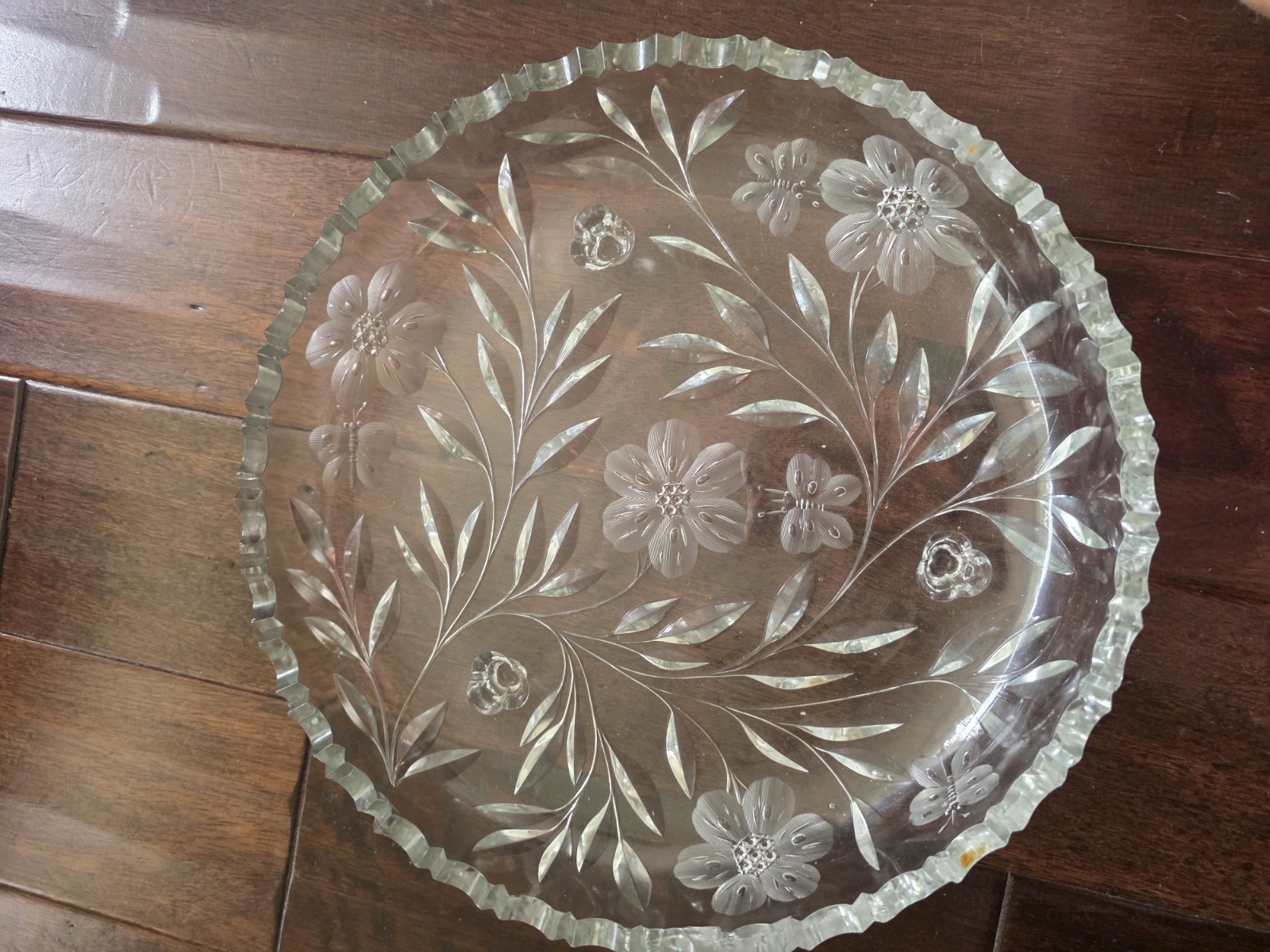 2-Piece Glass Floral And Butterfly Bowl Set, Footed Round & Oval Decorative
