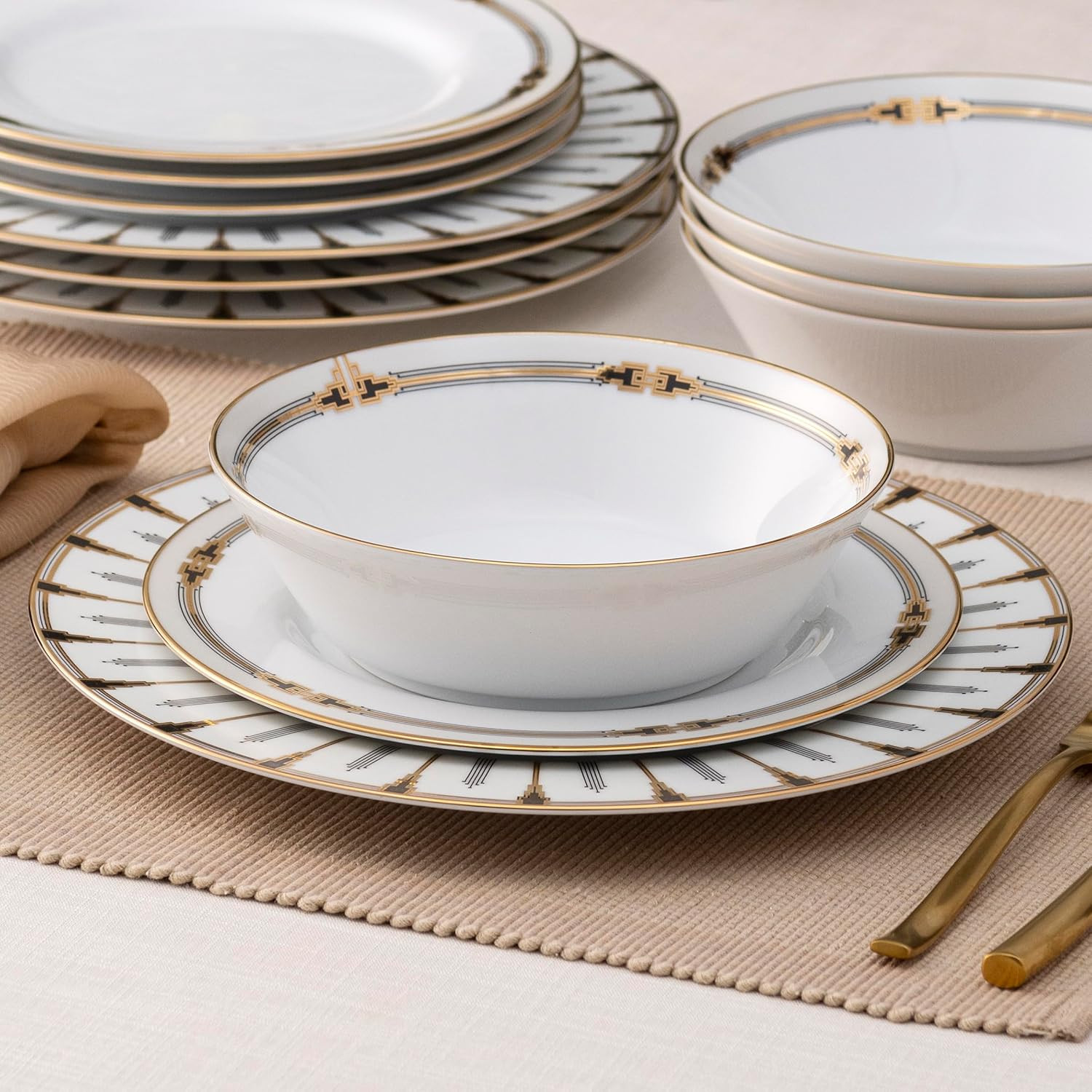 Empire Gold 12-Piece Dinnerware Set for Elegant Dining, Service for 4