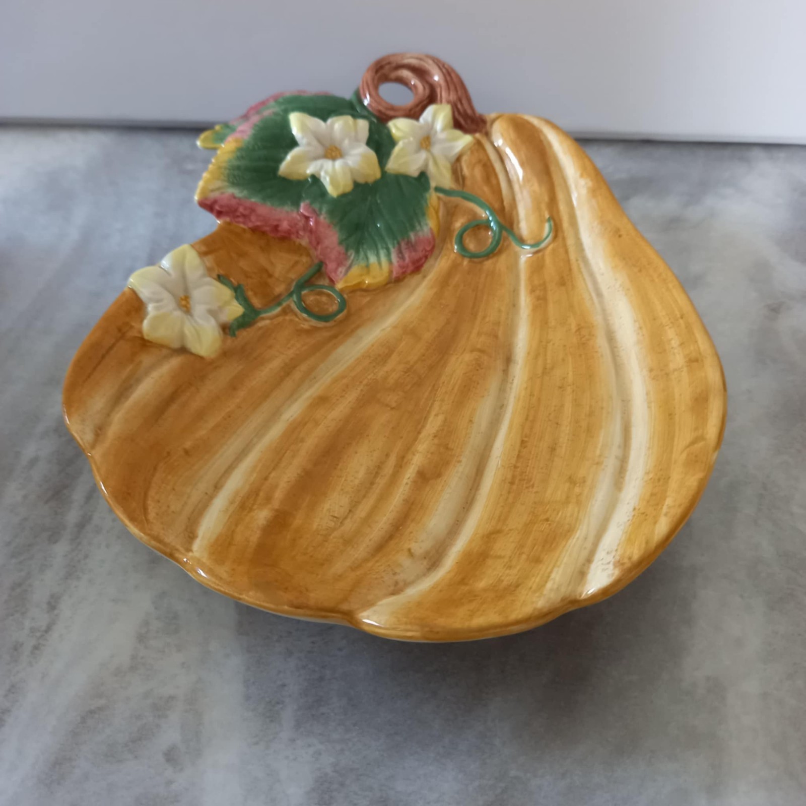 Fitz & Floyd Gardening Gourmet Pumpkin Plate Canapé Appetizer Cottagecore 9.25”