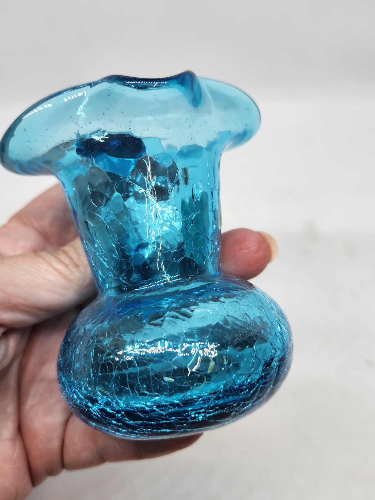 Vintage Kanawha Blue Crackle Glass Creamer Pitcher 3 Inches Glows!