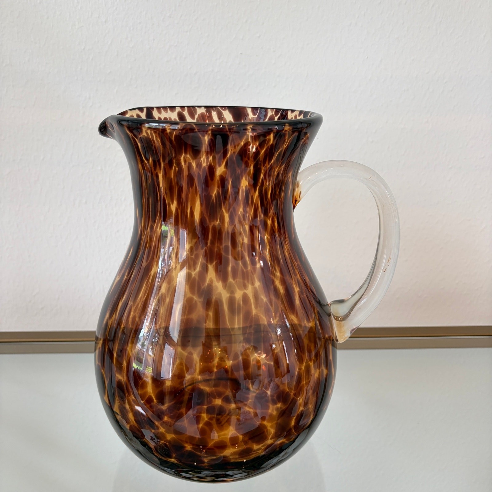 NEW Hand Blown Tortoise Shell Glass Pitcher 9.5in Chic Barware