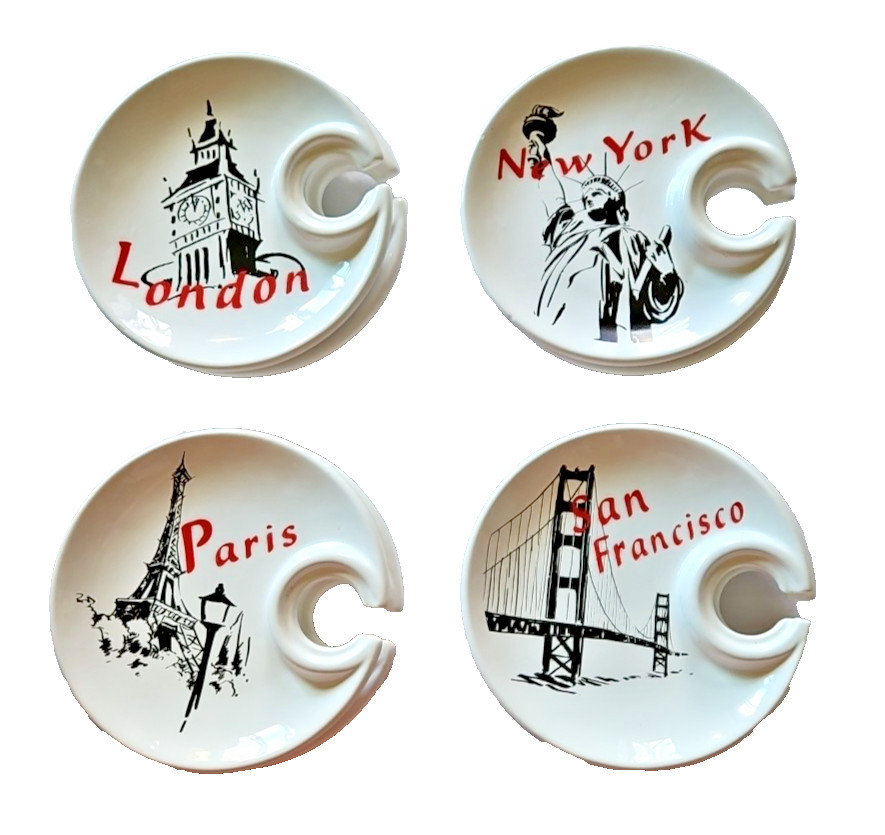Set of 8 Hors D’oeuvres / Wine Plates London, NY, Paris, San Francisco *Read*
