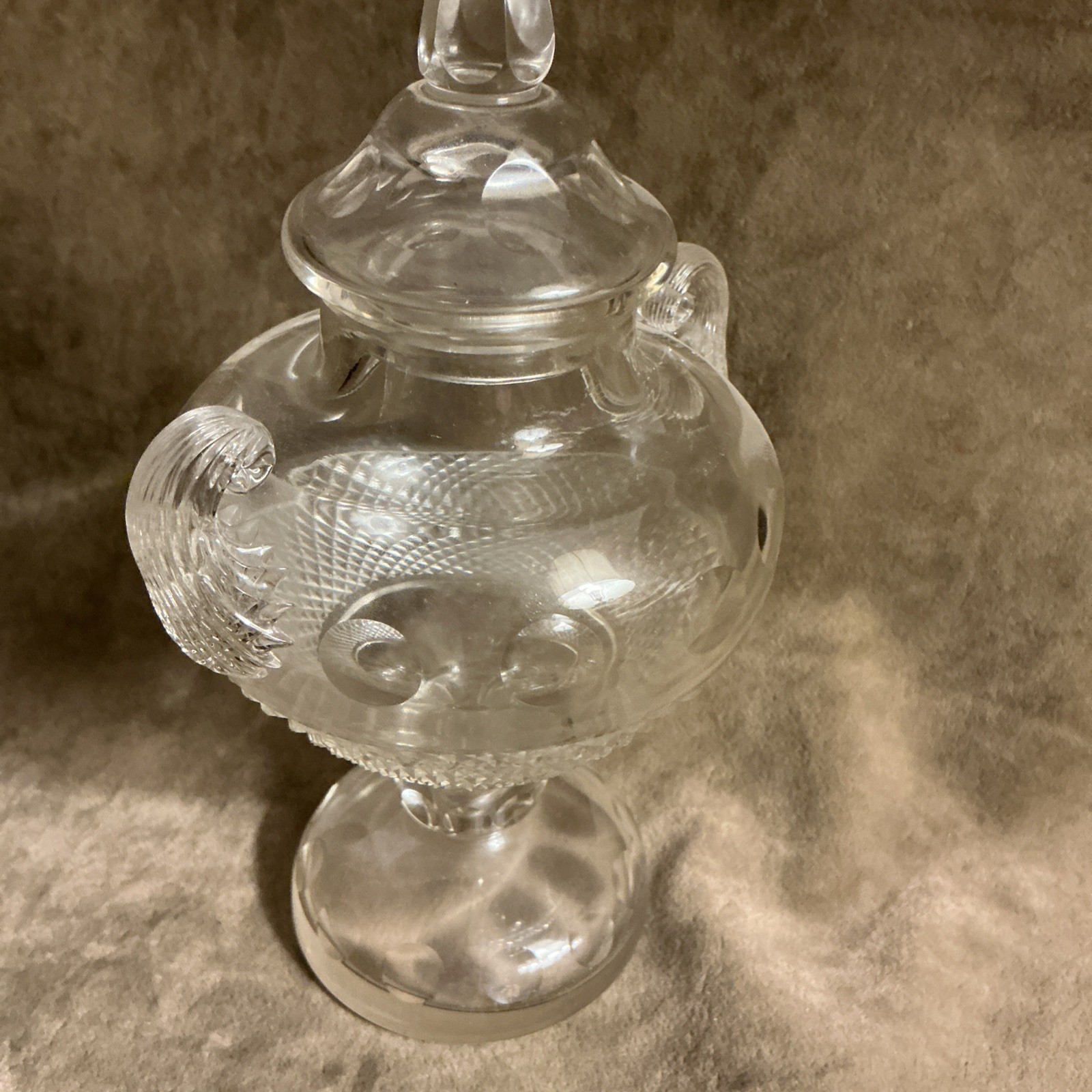 Victorian Cut Glass Hand Blown Sweet Meat Covered Small Jar Diamond Pattern