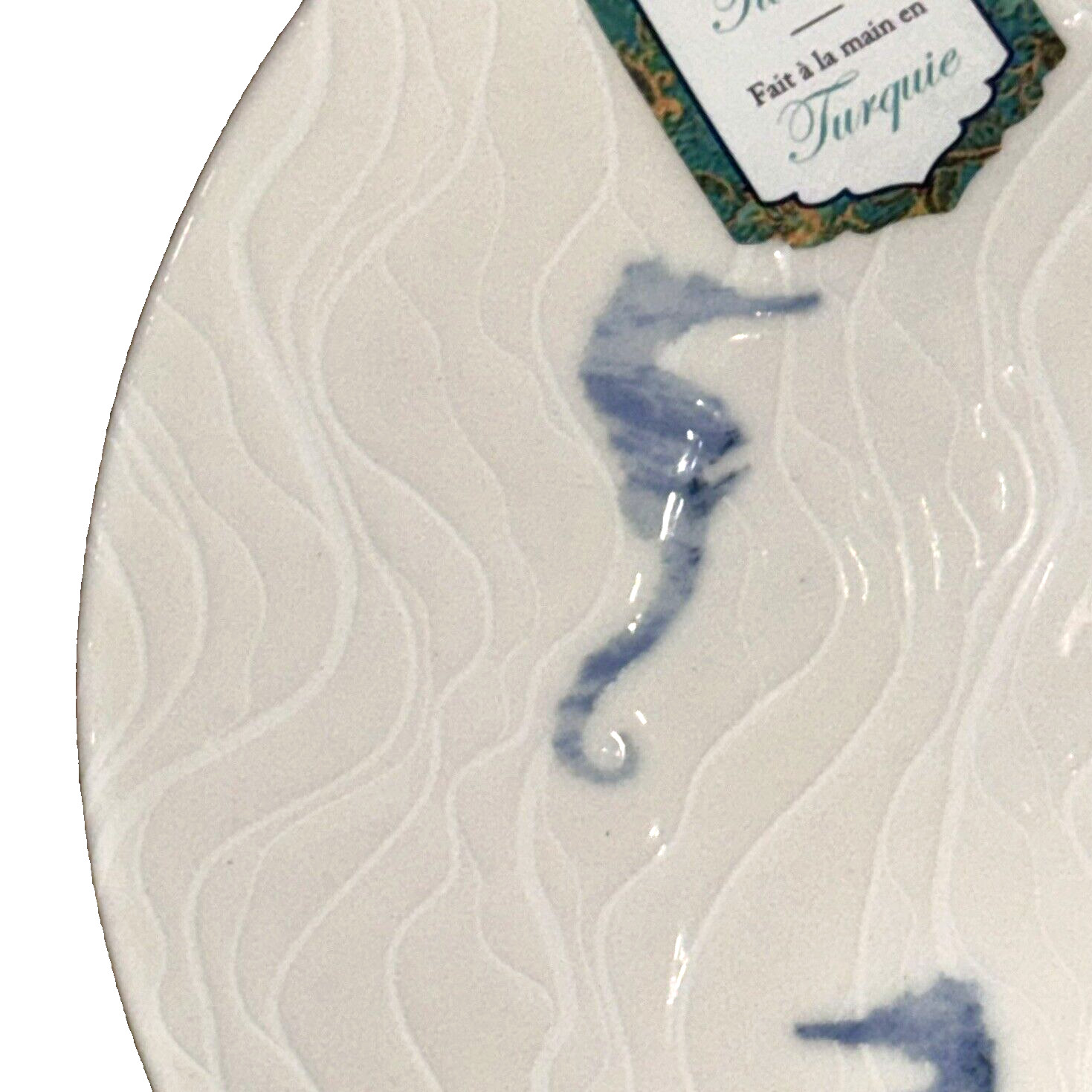 x4 Intesa Blue Seahorse Salad Side Plate Set Ocean Beach Reef Coastal Turkey 8″