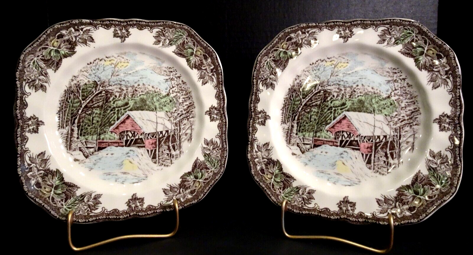 Johnson Brothers Friendly Village The Covered Bridge – Set of 2 – Square Plates
