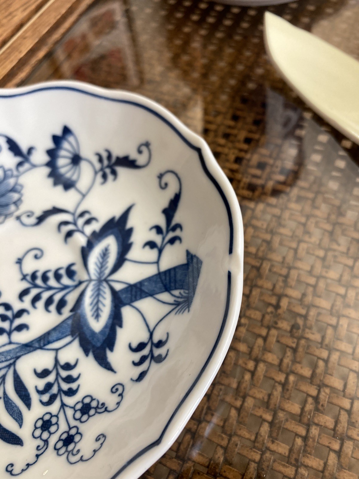 Blue Danube Cup and Saucer Lipper Japan Porcelain Flowers Blue Onion Scalloped