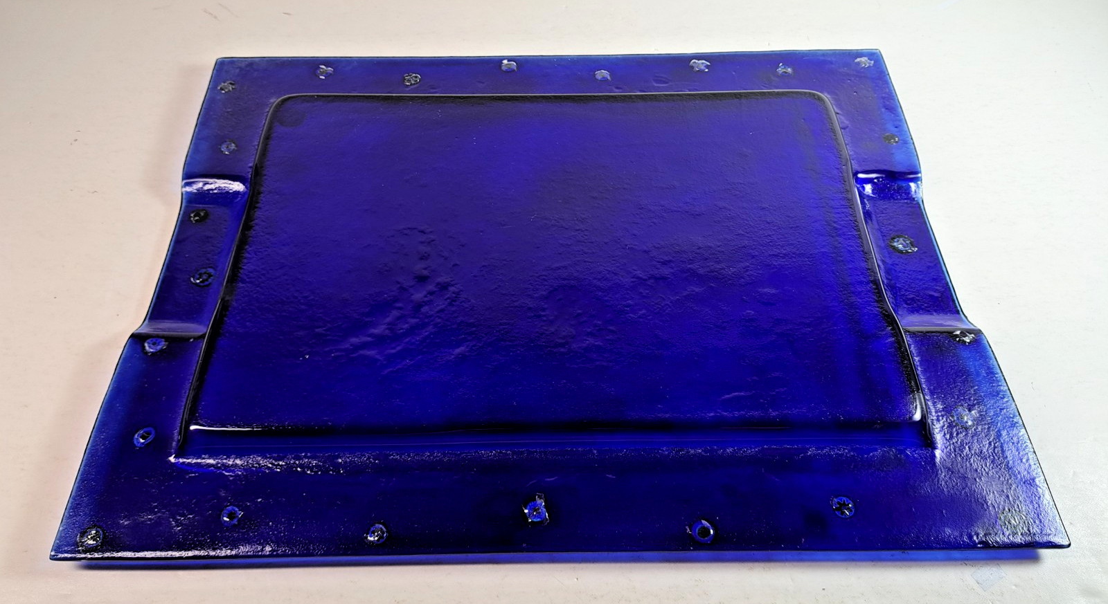 Vintage Cobalt Blue Murano Glass Serving Tray, 11.5″x15.5