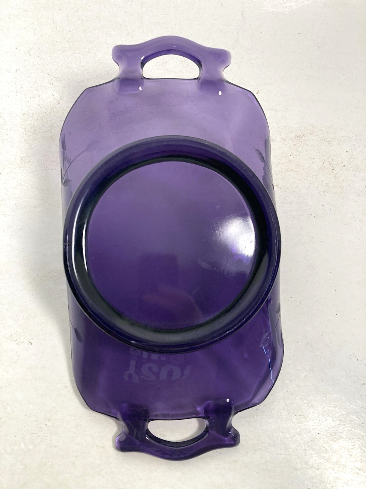 Vintage irradiated purple Glass candy Dish, Server, condiment, etched floral