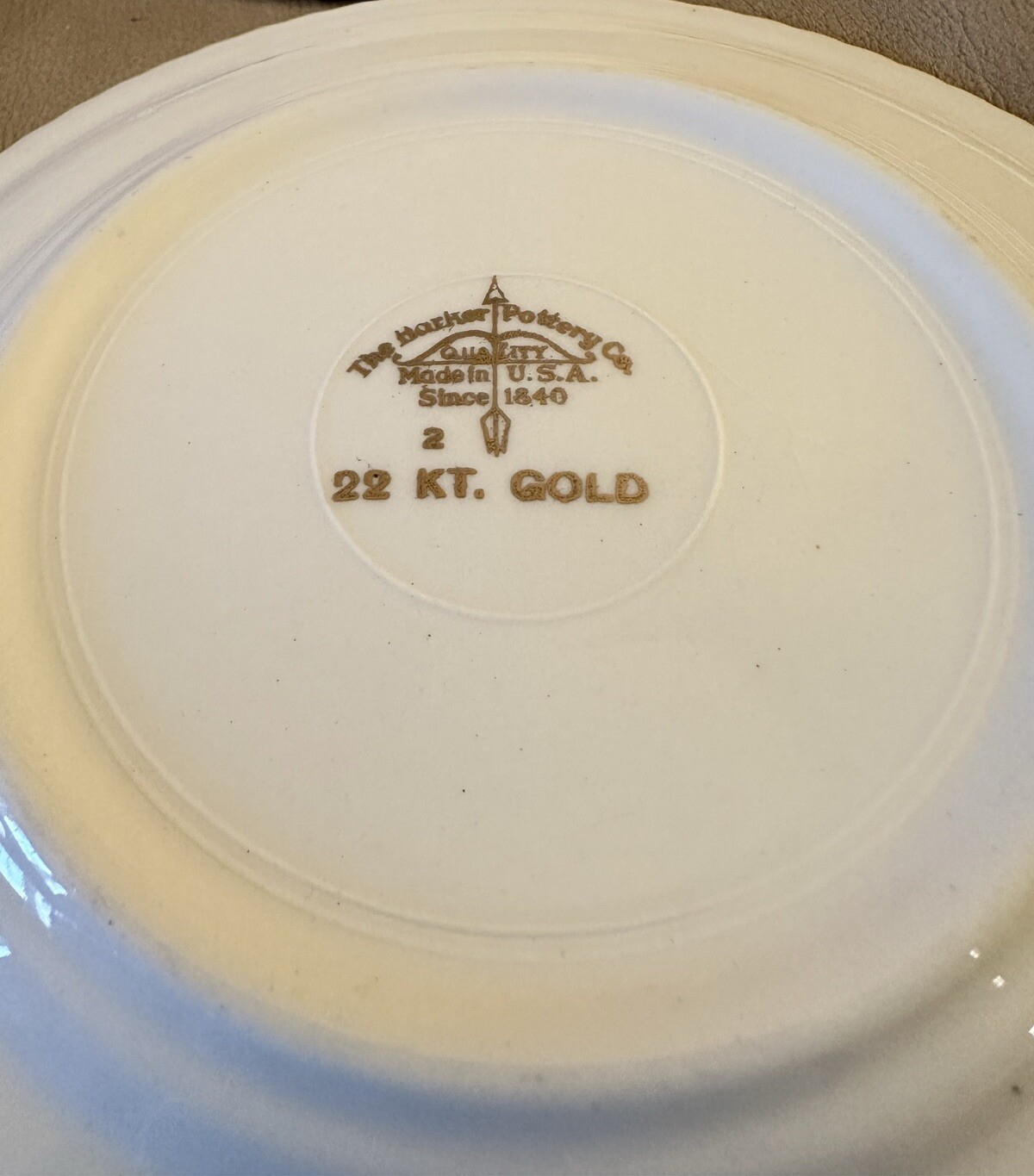 Harker Pottery Company “Courting Couple” 22k gold trim, Set Of 4 Dessert Plates