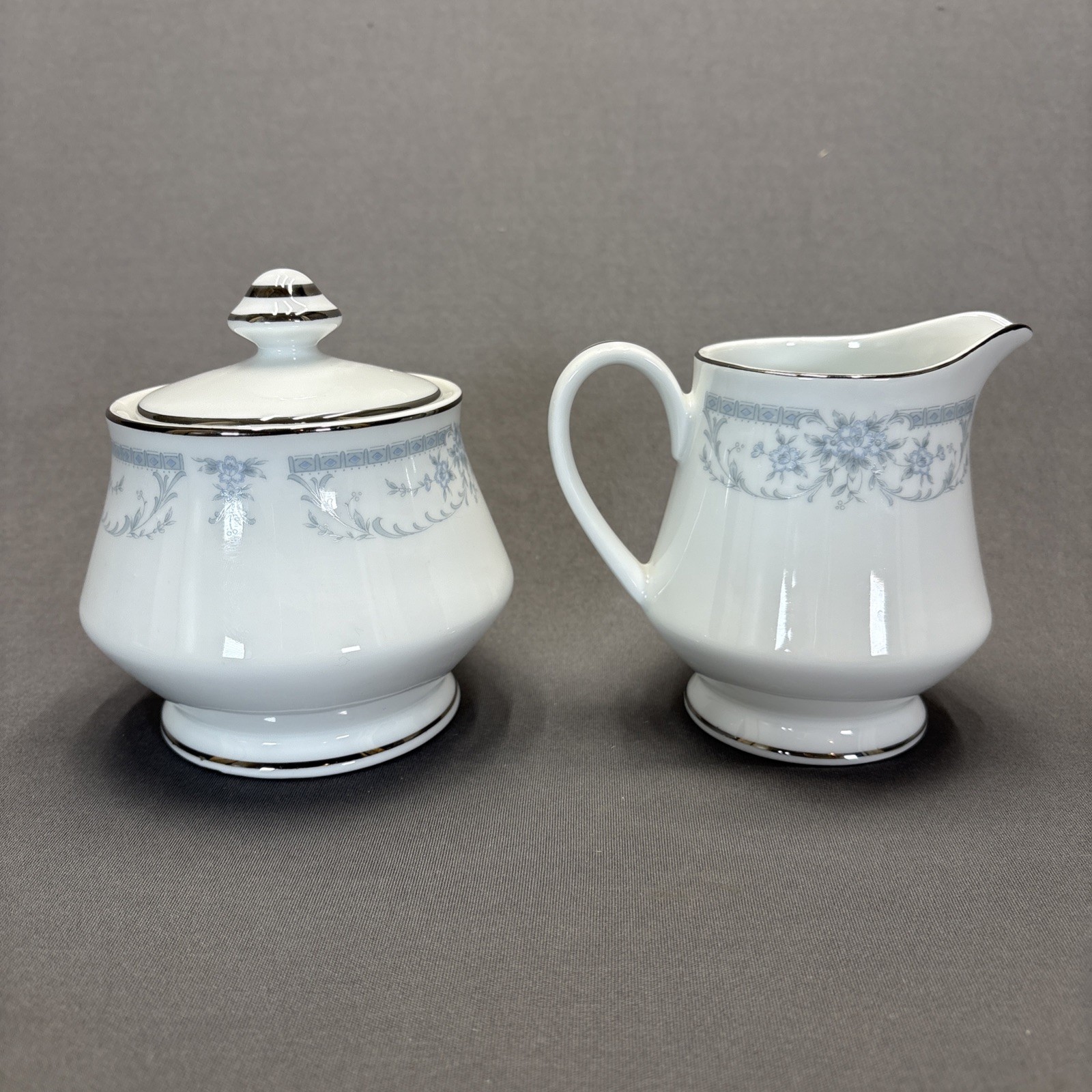 Sheffield Blue Whisper Creamer and Sugar Bowl Set with Lid Fine China Floral