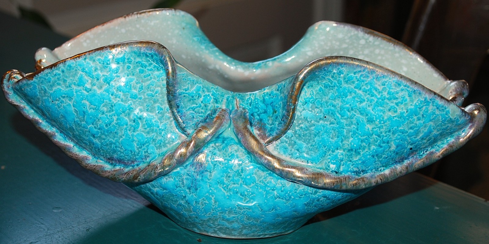 Vtg ITALY Handmade PINCHED STUDIO ART POTTERY Bowl BLUE DRIP GLAZE MCM Numbered