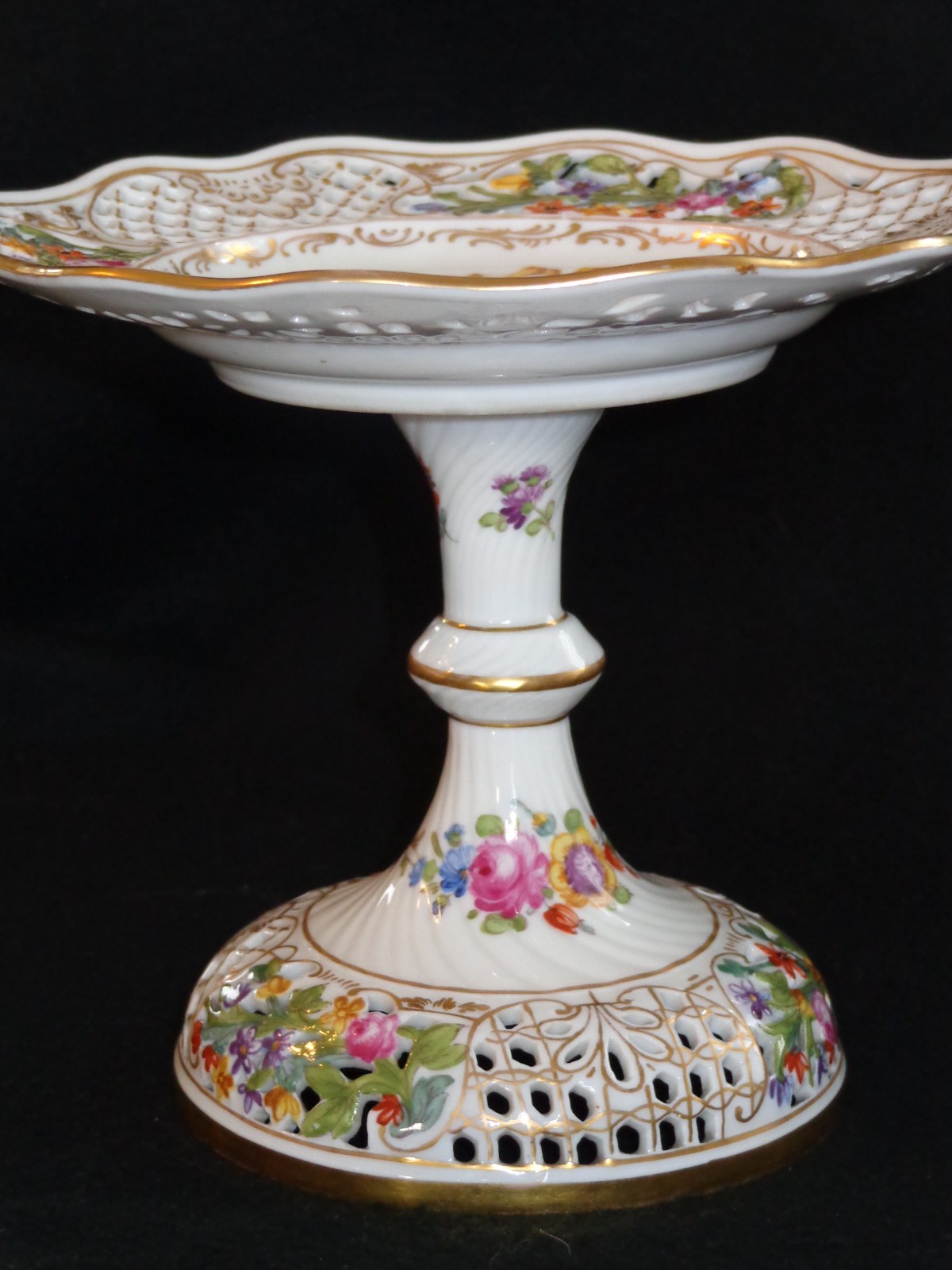 Antique 1905 Ambrosius Lamm Dresen Saxony Reticulated & Floral Compote