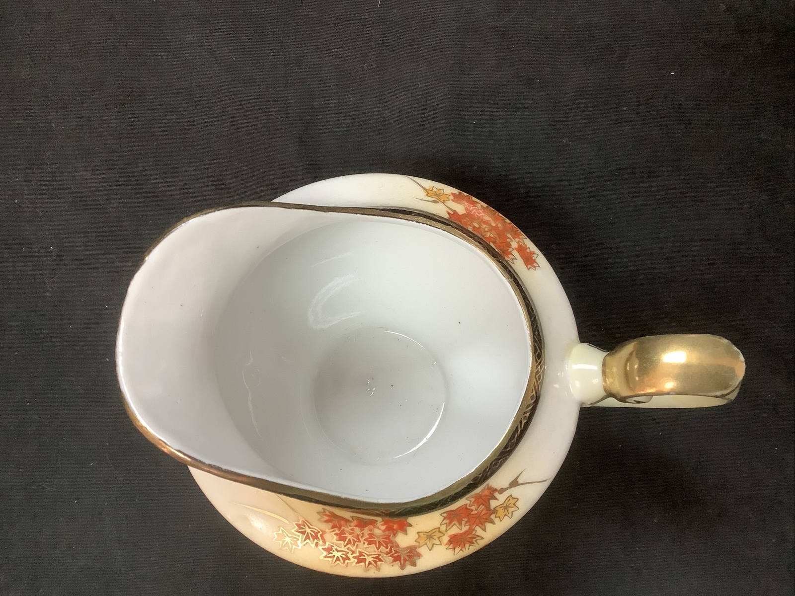 Vtg. Hand Painted Porcelain Creamer, Red/Gold Flowers, Made in Occupied Japan