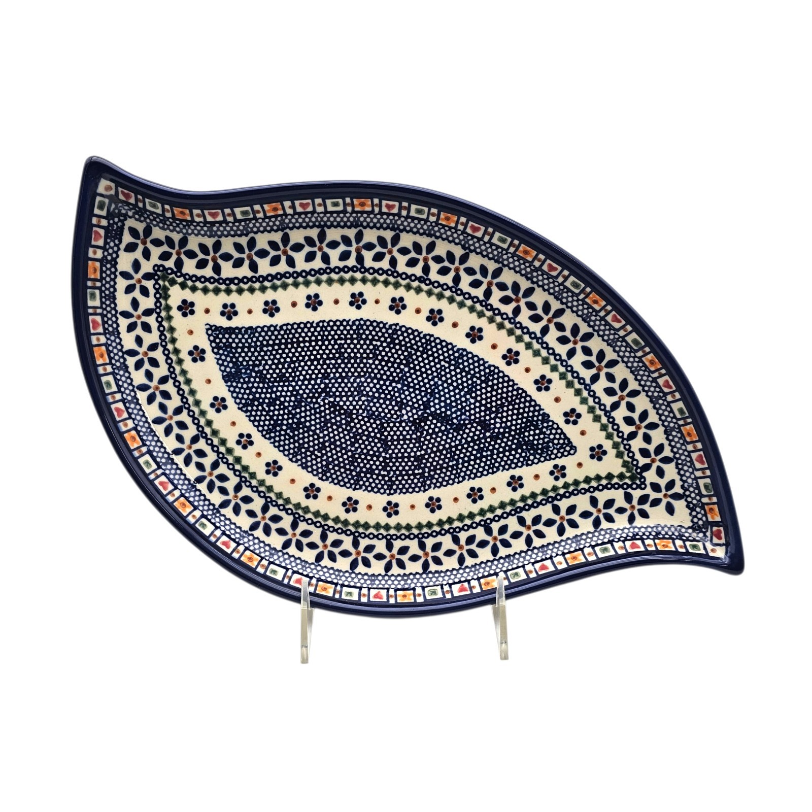 VTG VENA UNIKAT Polish Pottery Teardrop Dish M Hand Painted Boleslawiec 14.25″