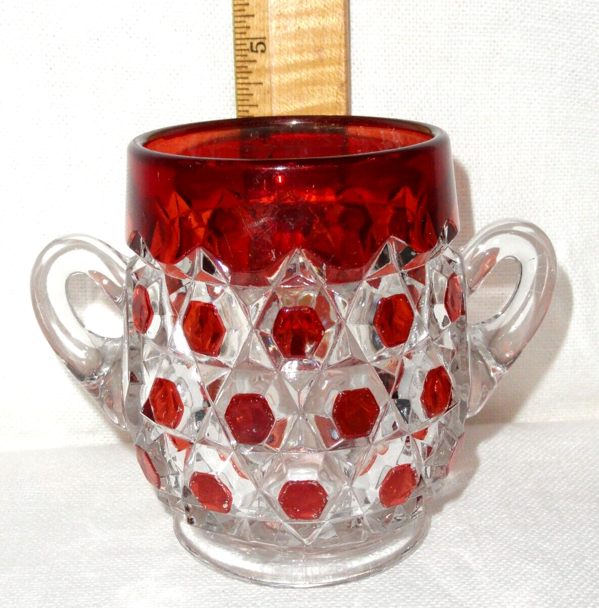 Vintage EAPG Bryce Brothers Sugar Bowl ~ Red Block Ruby Flash ~ no Lid