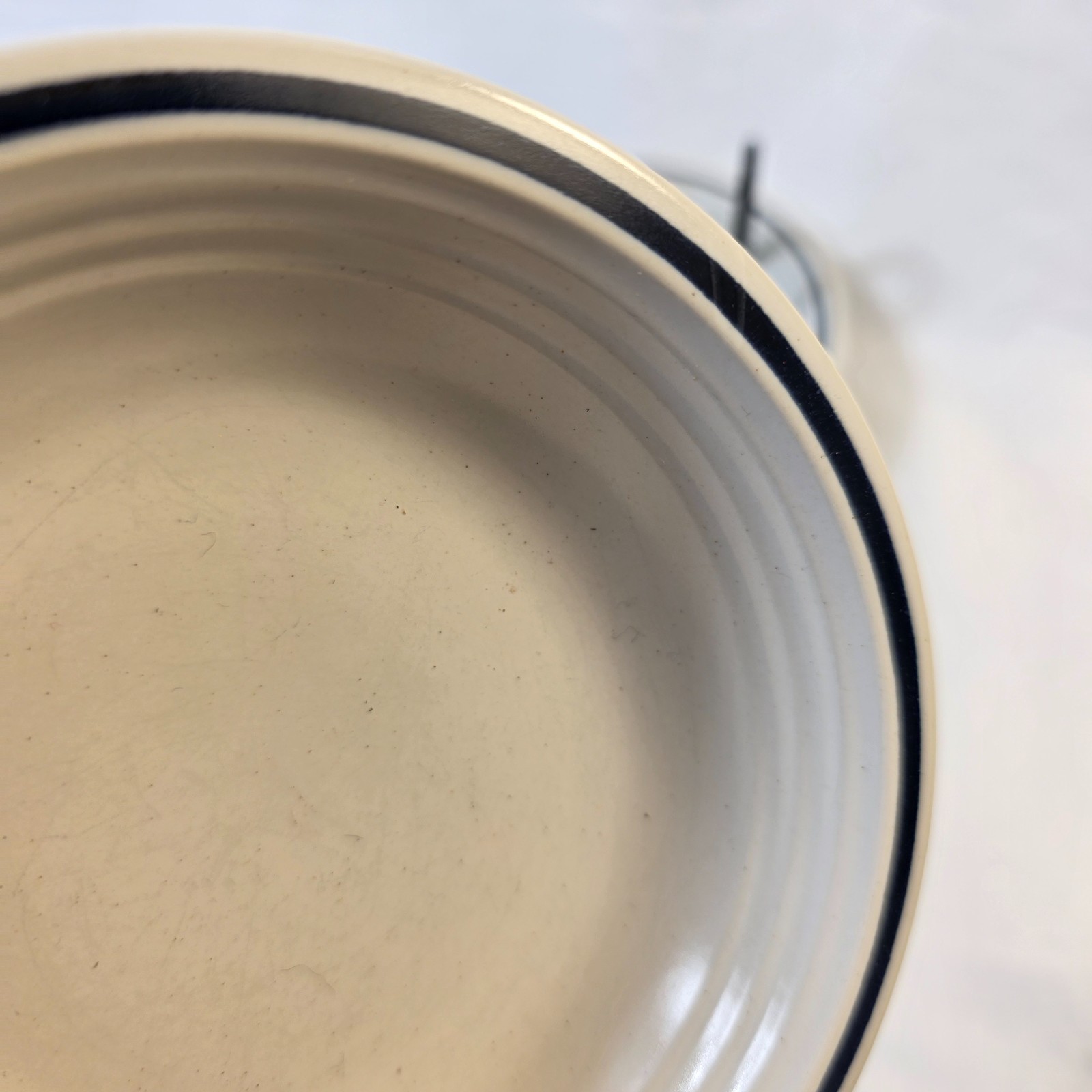 FOUR Town & Country Blue Ridge Fruit Bowls White with Blue Ring on Rim