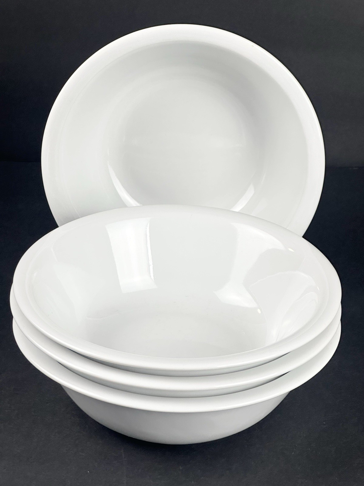 4 Apilco Porcelain White 6 1/2” Coupe Soup Cereal Bowls-All Occasion Servingware