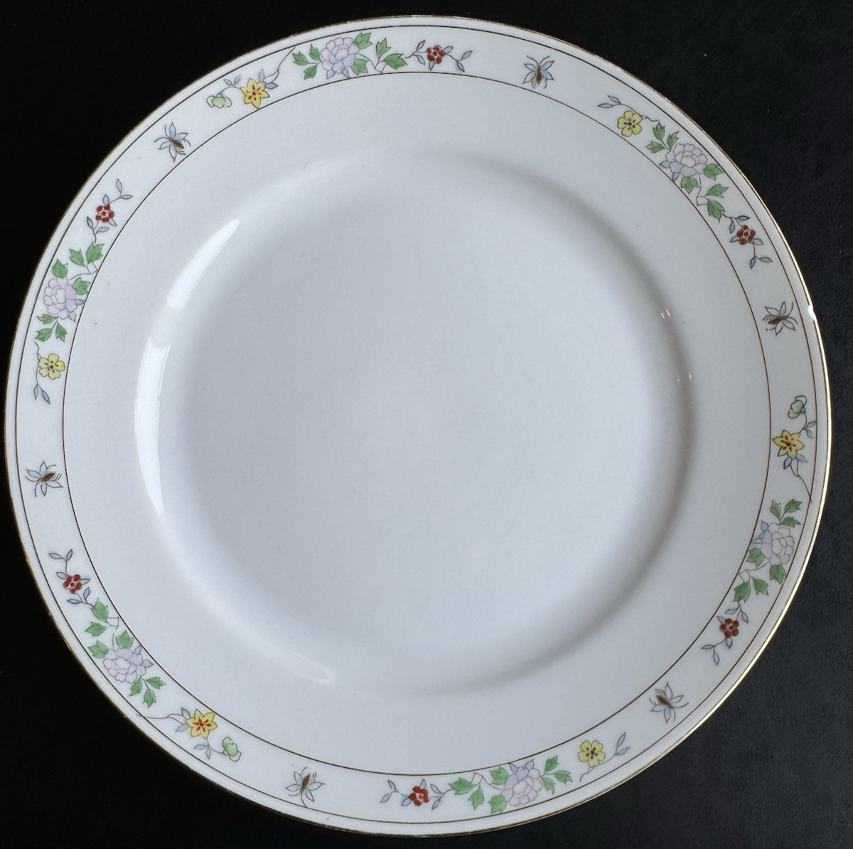 Noritake N1611 Field Japan (6) Dinner Plates Flowers Bees Rare Gold Hand Painted