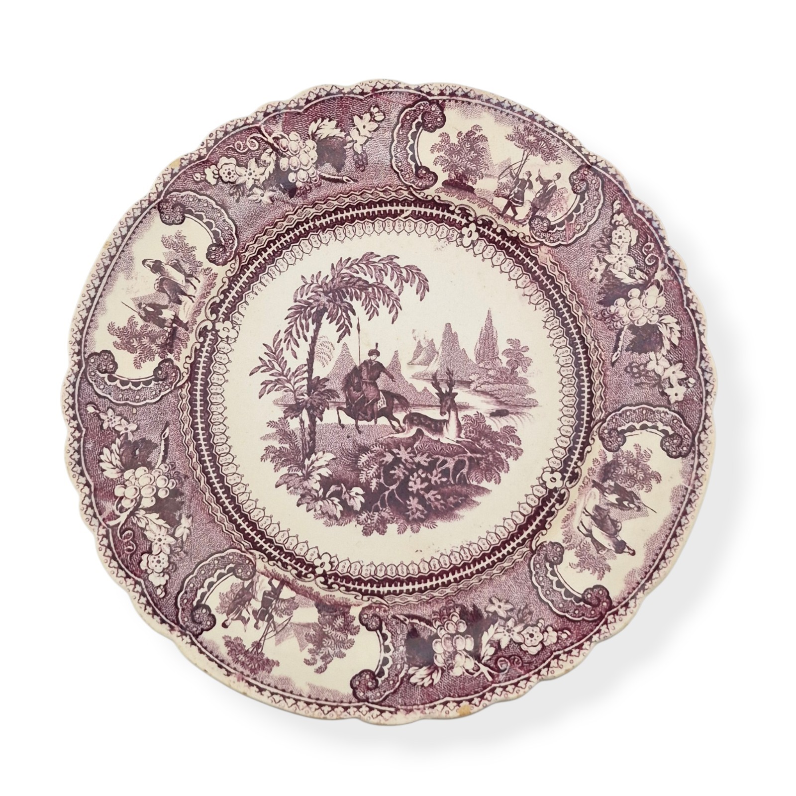 Antique Enoch Wood Belzoni Mulberry Transferware Plate 8″ c.1830 Staffordshire