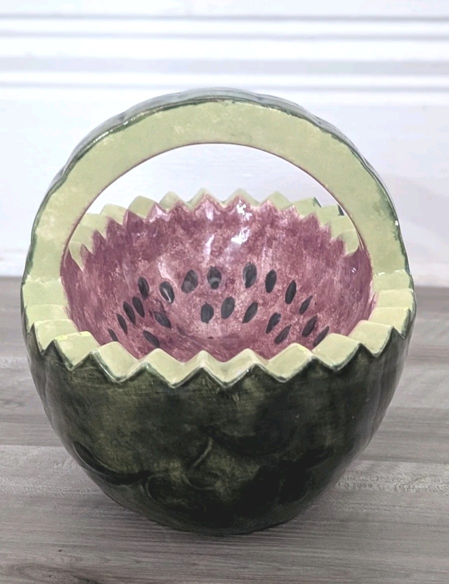 Vintage Handpainted Ceramic Watermelon Serving Bowl 11” – *Read*