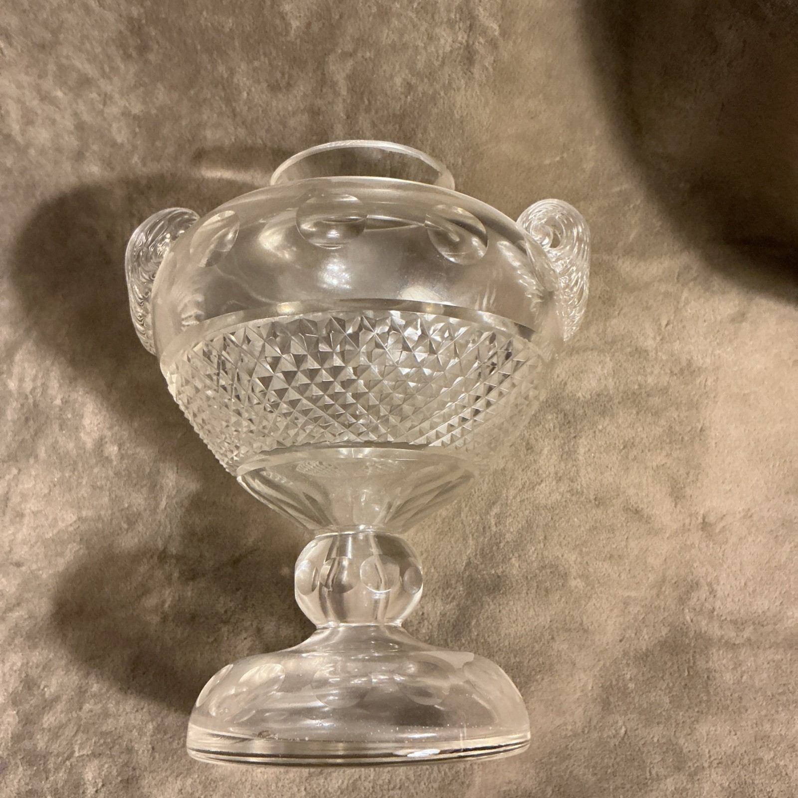 Victorian Cut Glass Hand Blown Sweet Meat Covered Small Jar Diamond Pattern