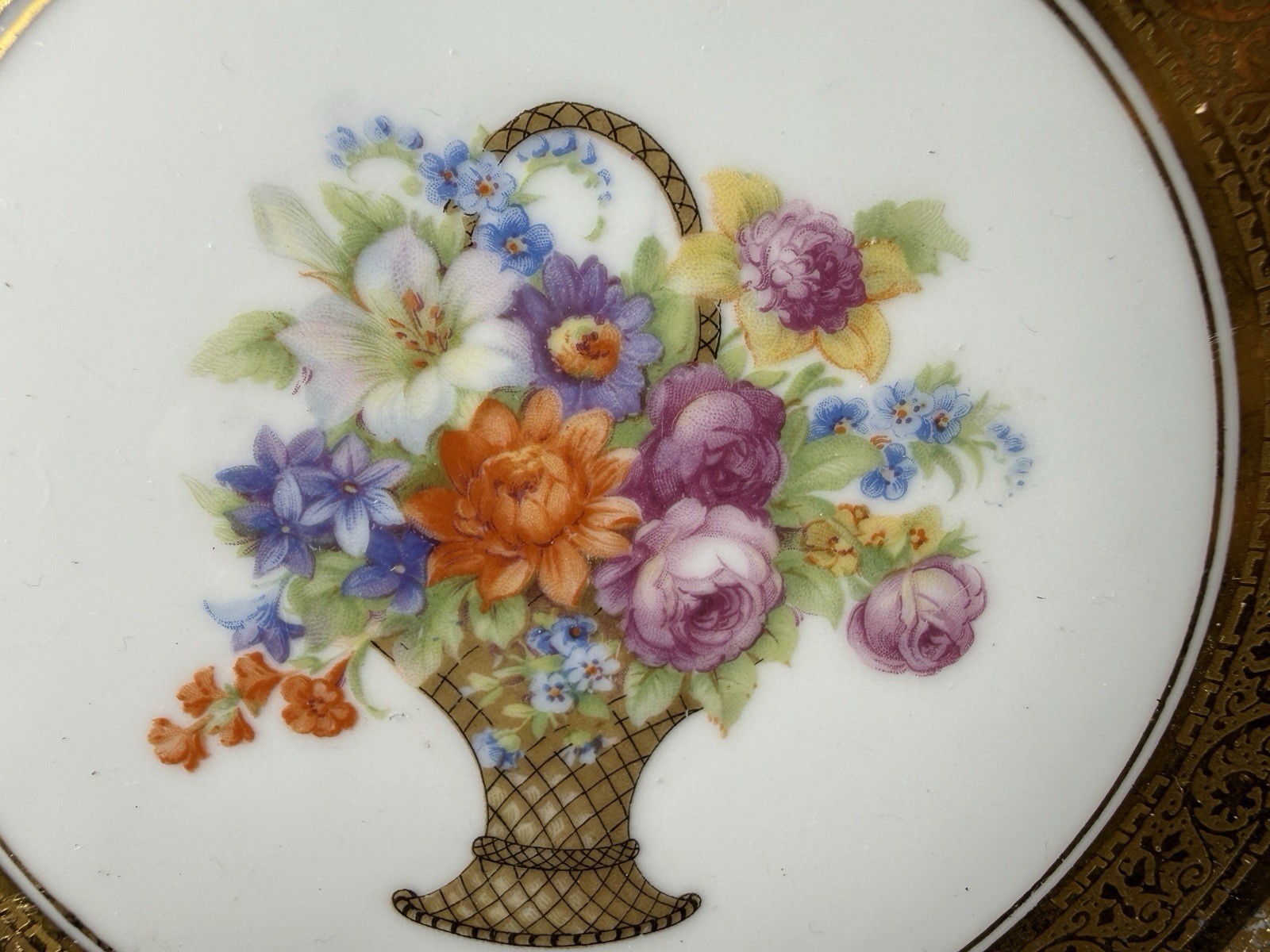 Vtg Gilt Cabinet Plates Set 2 Bavaria & Czechoslovakia Floral Porcelain 11”