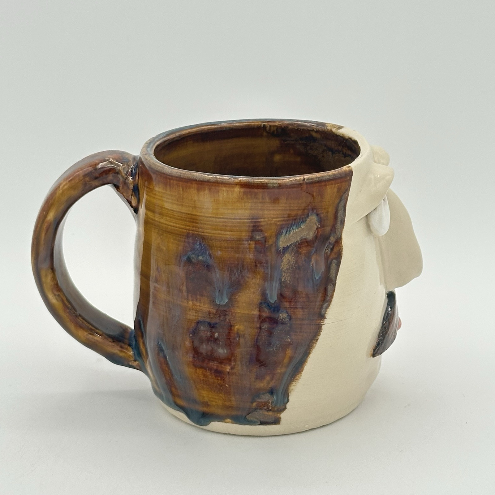 Funny Ugly Face 3D Art Pottery Coffee Tea Mug Cup Handmade Stoneware Signed