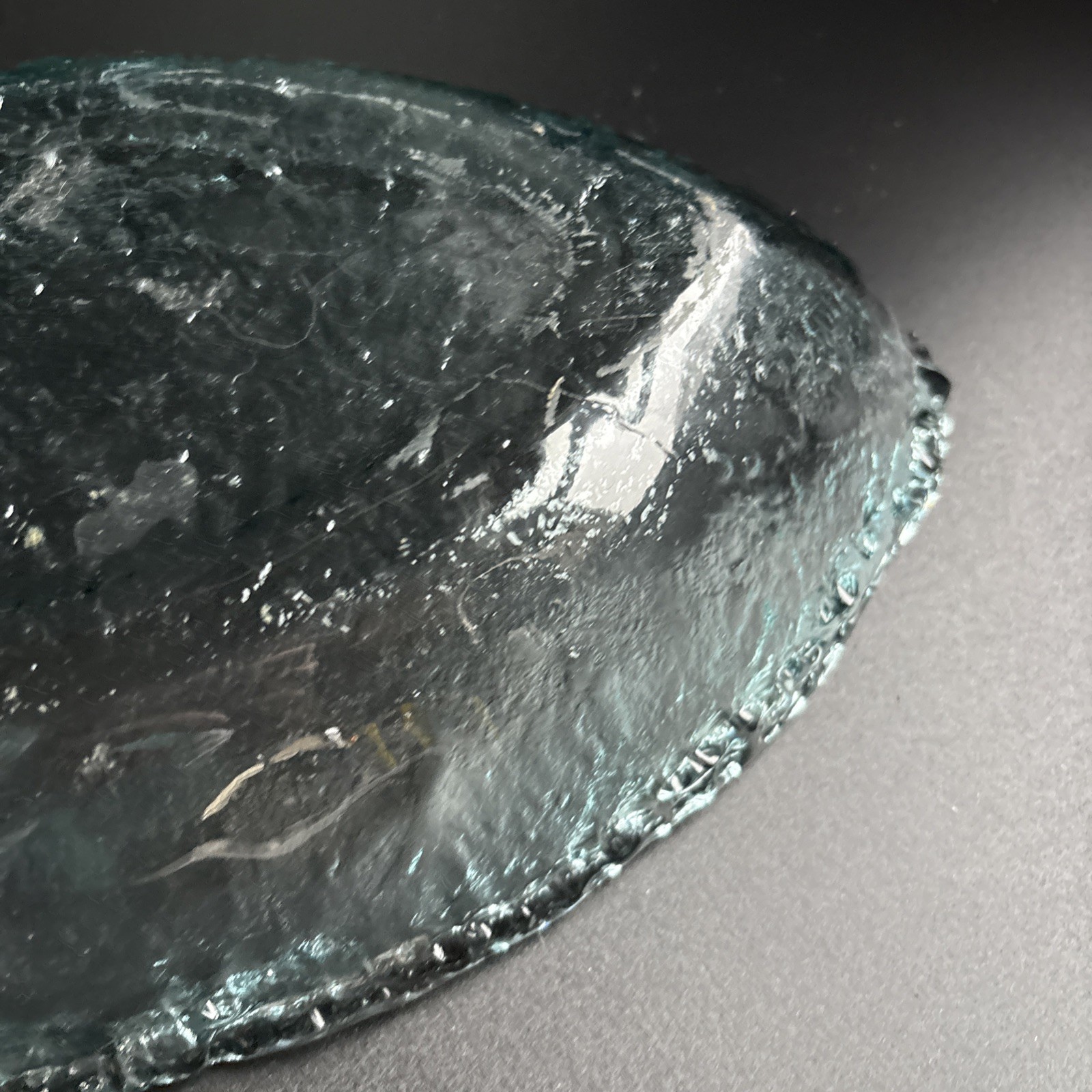 San Miguel Recycled Blue Green Art Glass Oval Bowl Made In Spain 13” X 7.75”