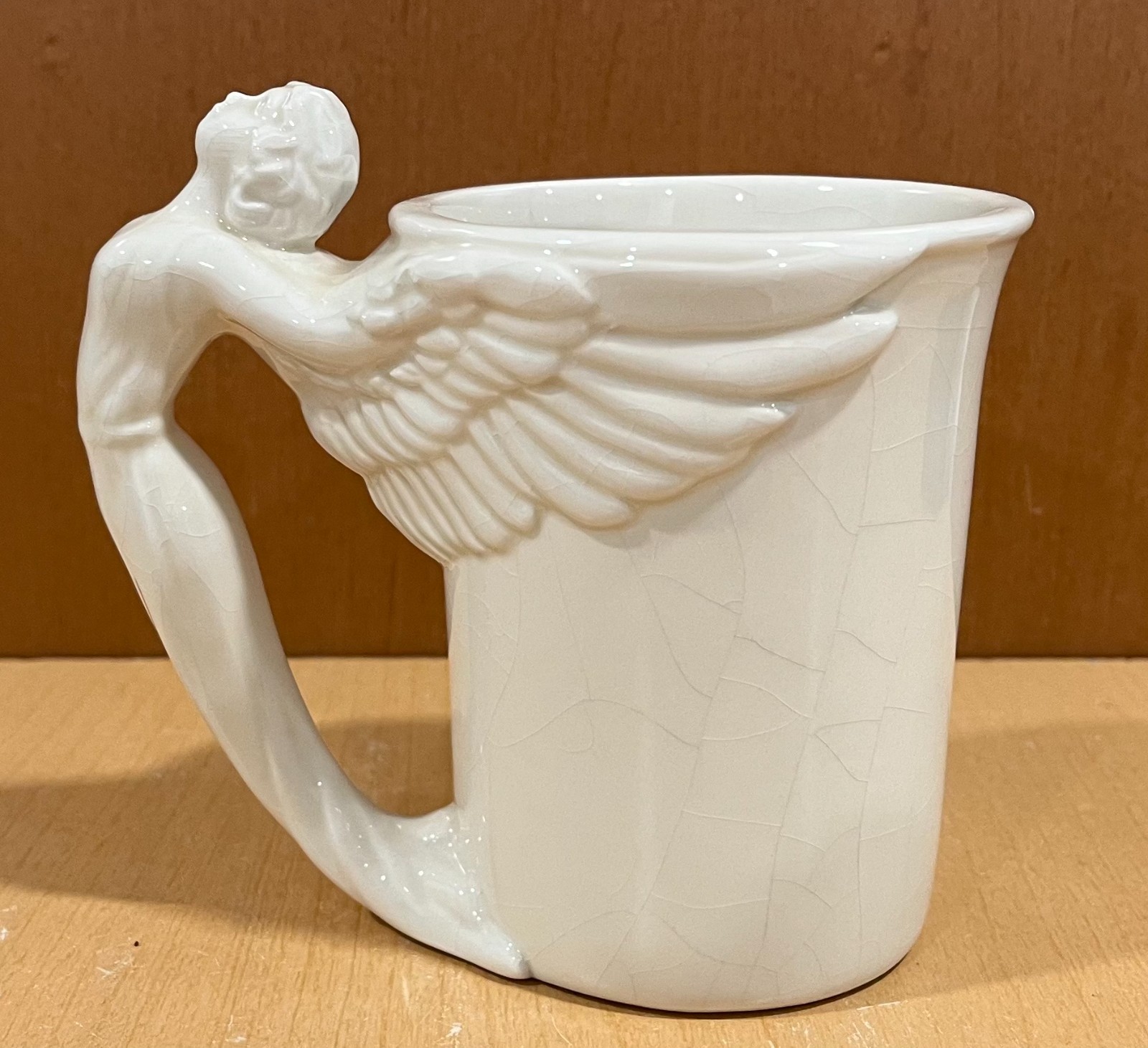 Angel Mug Set of 2 1994 McConnell Talus White Raised Design Wings