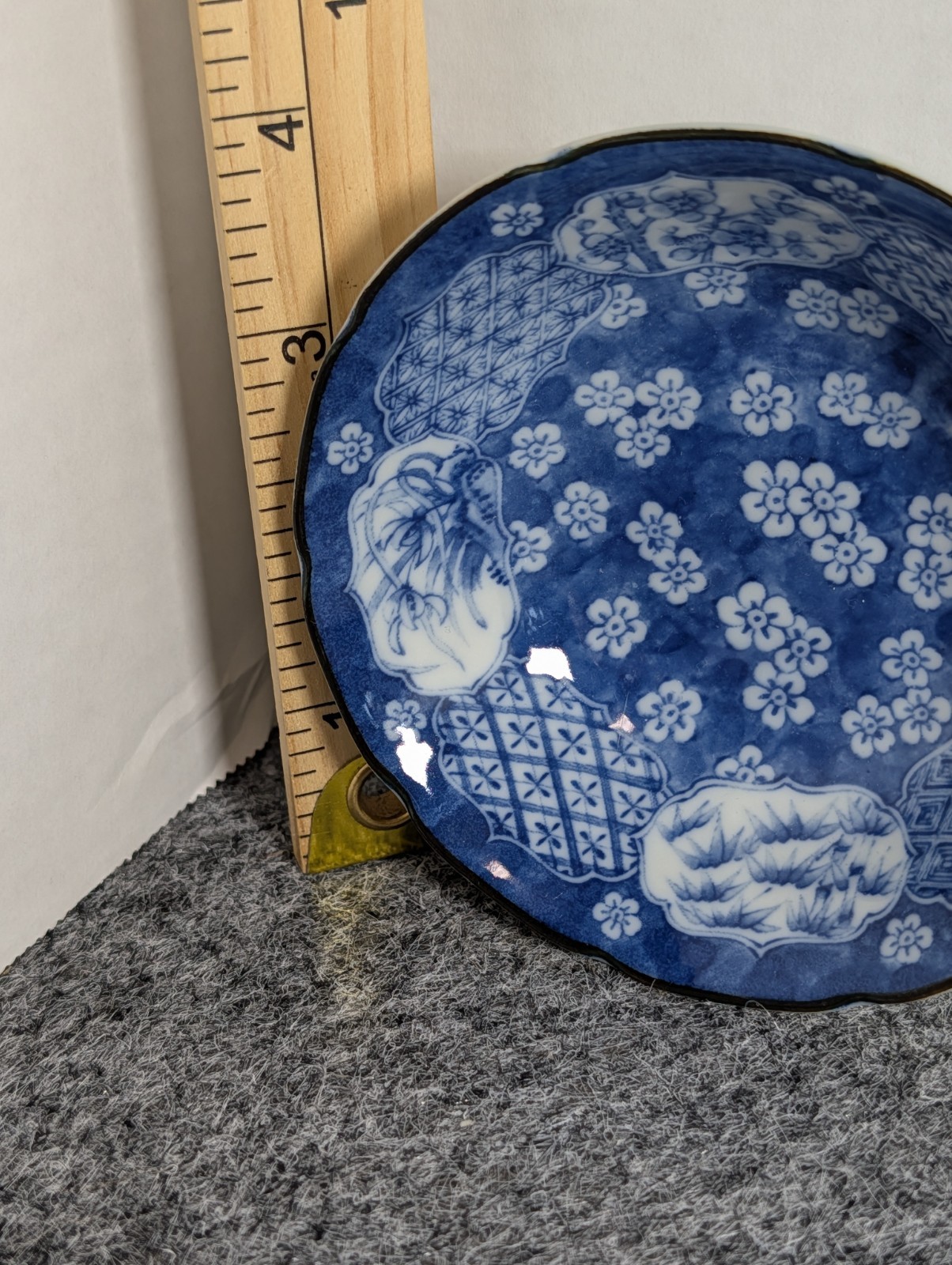 Vintage Takahashi San Francisco Blue White Floral Dipping Bowl Japan 4.25″ D